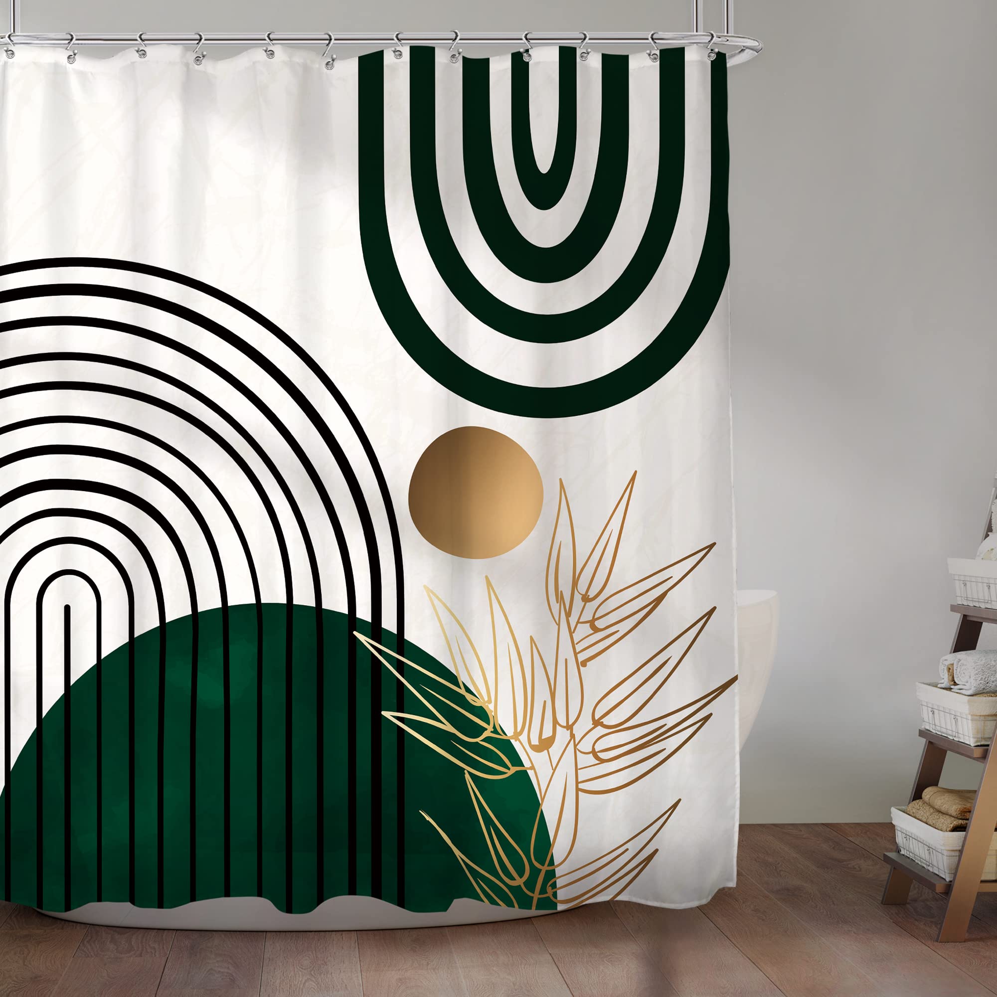 Komllex Chic Abstract Shower Curtain For Bathroom Decor Boho Leaves Tropical Mid Century Simple Minimalist Fancy Modern Fabric W
