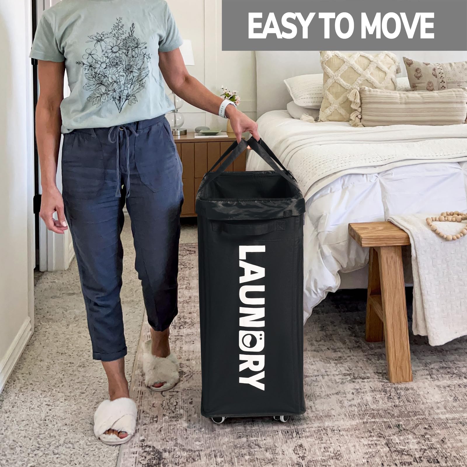 Goodpick Slim Laundry Hamper With Wheels, 75L Dorm Laundry Basket, Dirty Laundry Basket With Removable Wash Bag For Laundry Room