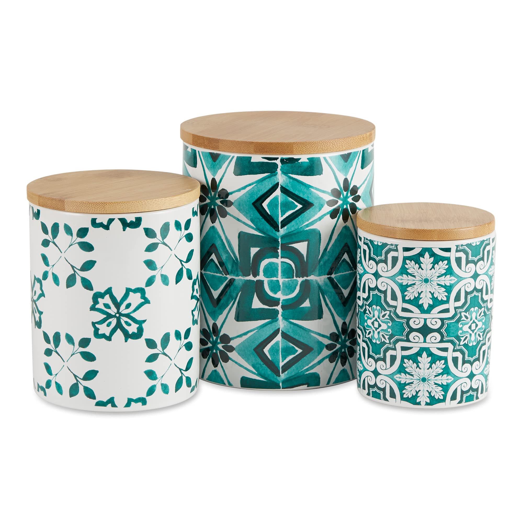 TEAL TILE CERAMIC CANISTER SET/3