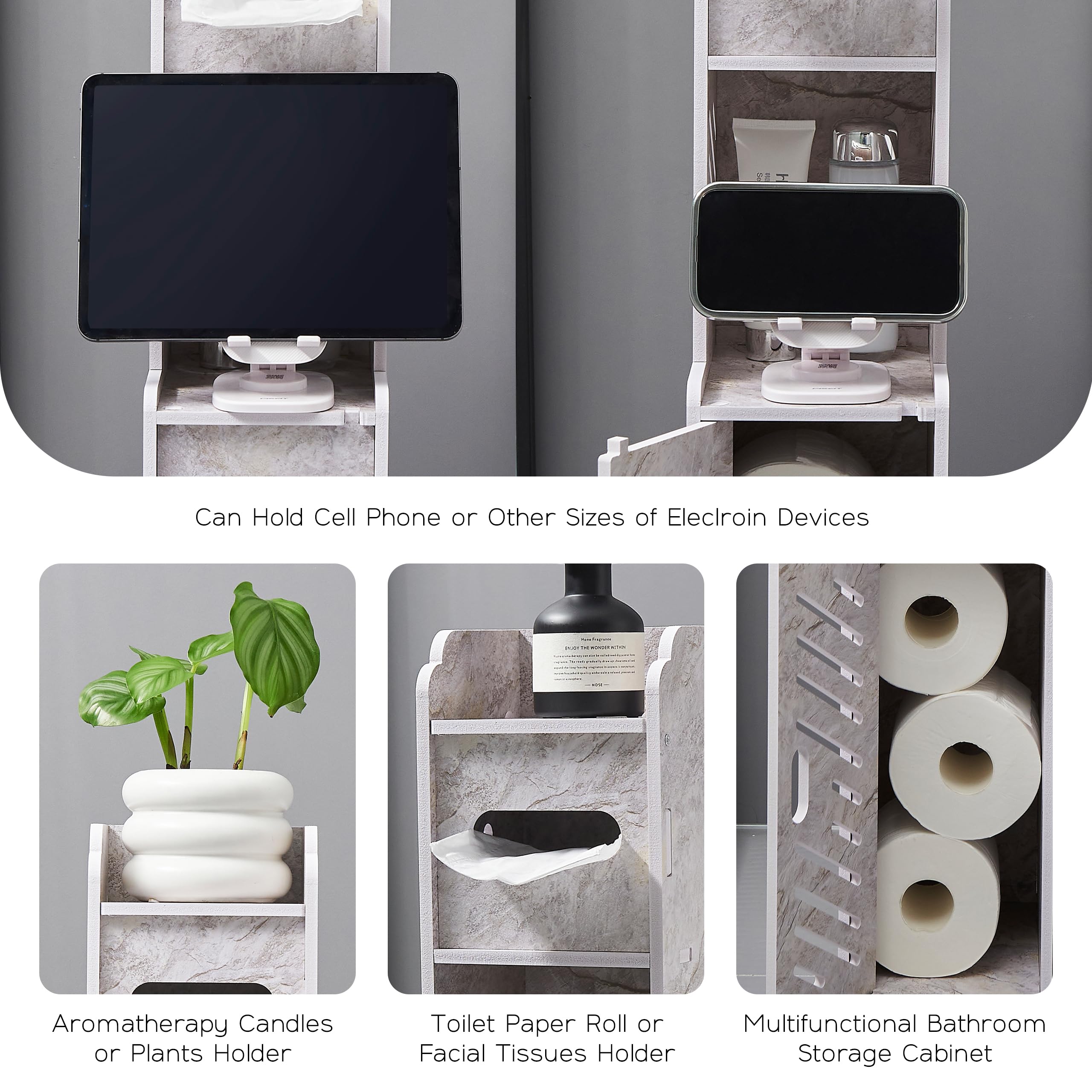 Doxo Small Bathroom Storage Cabinet, Behind Toilet Bathroom Organizer, Narrow Toilet Paper Cabinet For Restroom (Marble White)