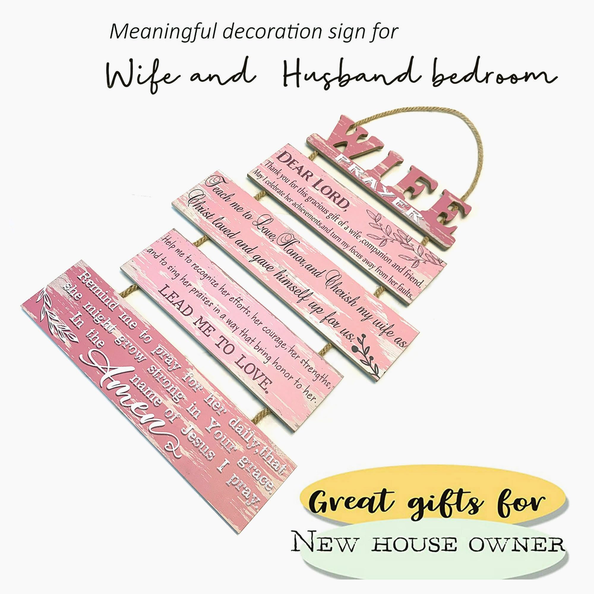 Wife Prayer Rustic Wall Sign with 5pcs Panels in Soft Pink - Christian Religious Farmhouse Hallway Family Decor - Thank You Plaq