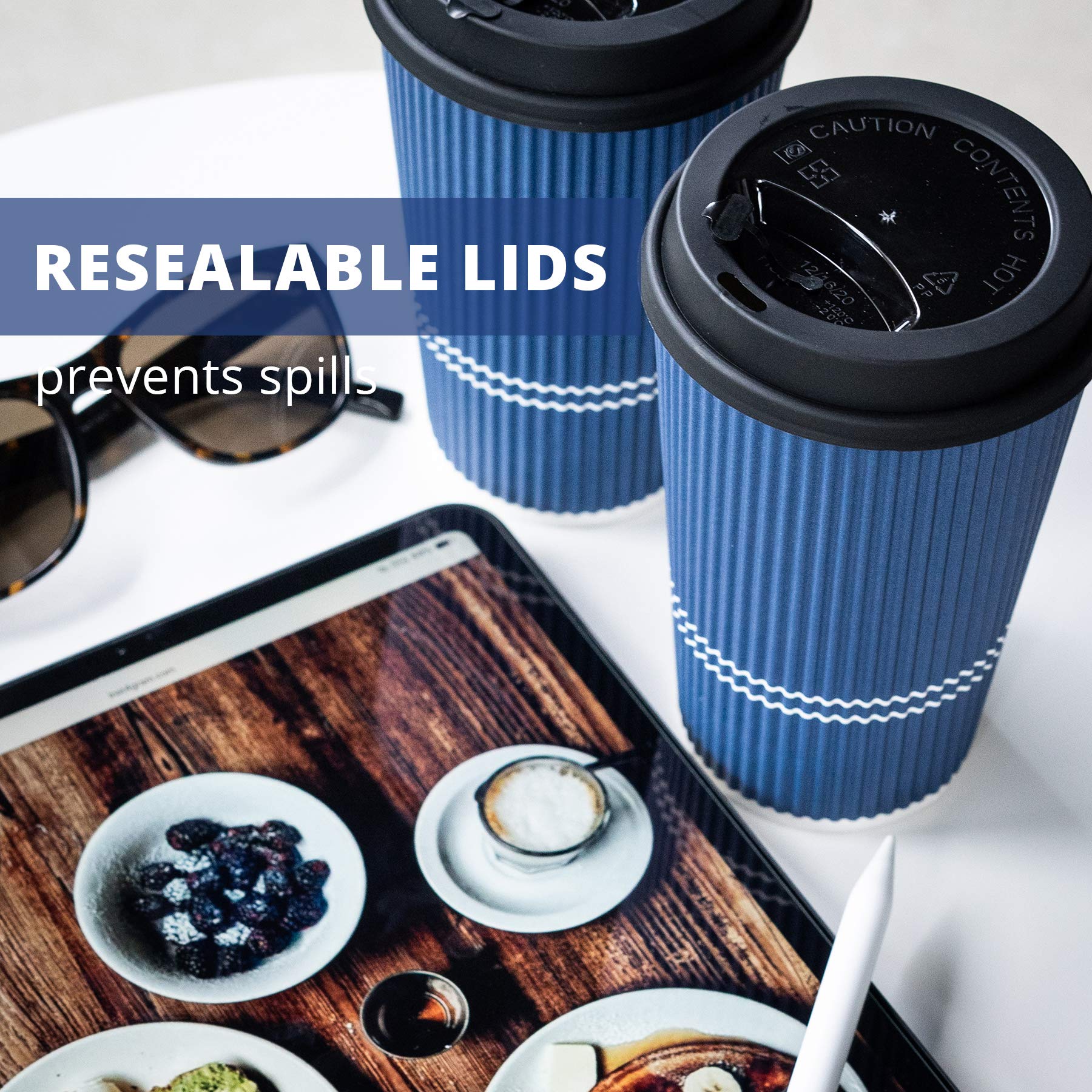 Glowcoast Disposable Coffee Cups With Lids - 16 oz To Go Coffee Cup (70 Set). Large Travel Cups Hold Shape With Hot and Cold Drinks  No Leaks! Insulated Ripple Cups Protect Hands  No Sleeves needed!
