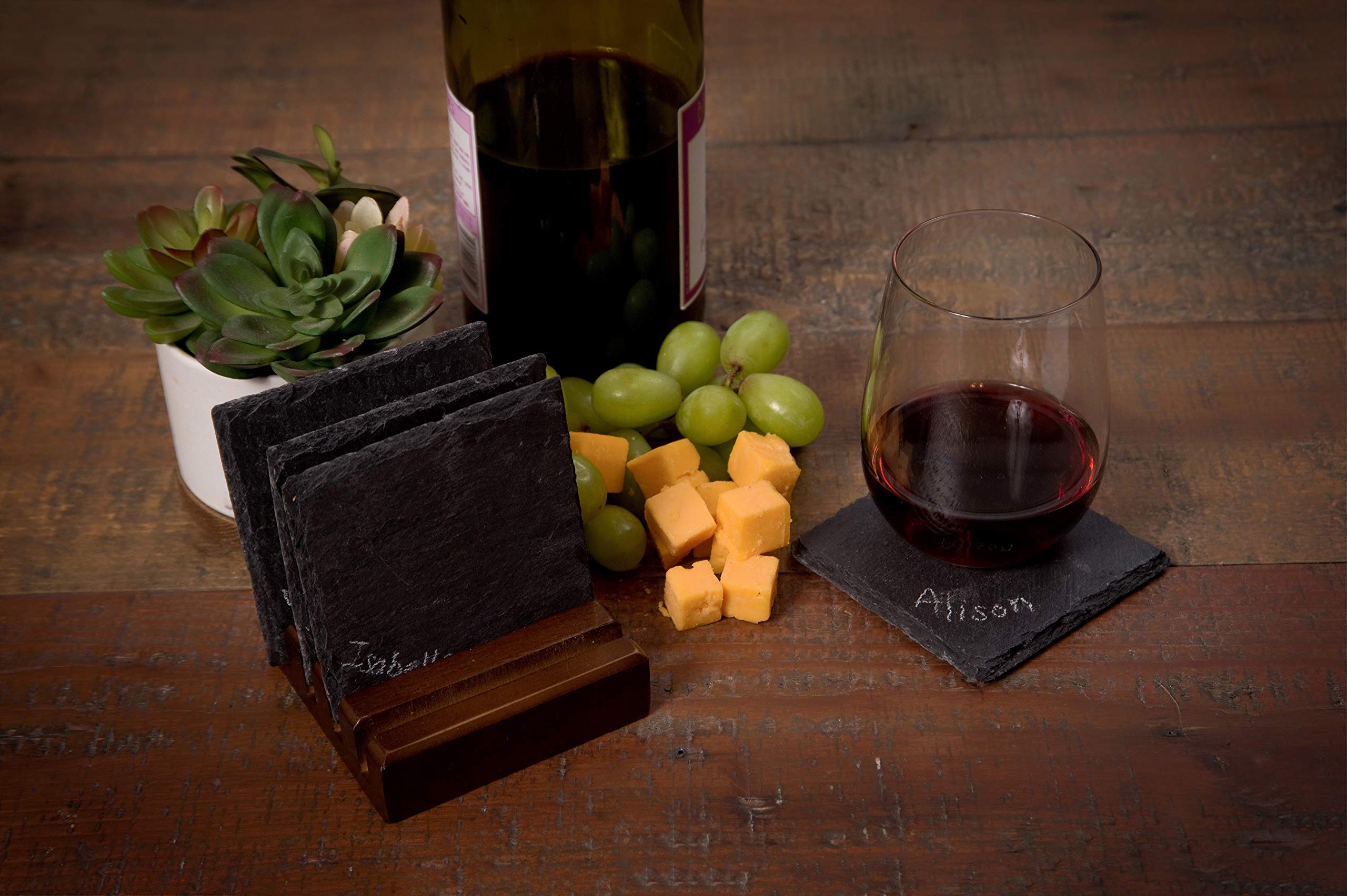 Coasterstone Dark Slotted Wood Coaster Stand, Holds 4 Square Coasters, 4-Inch