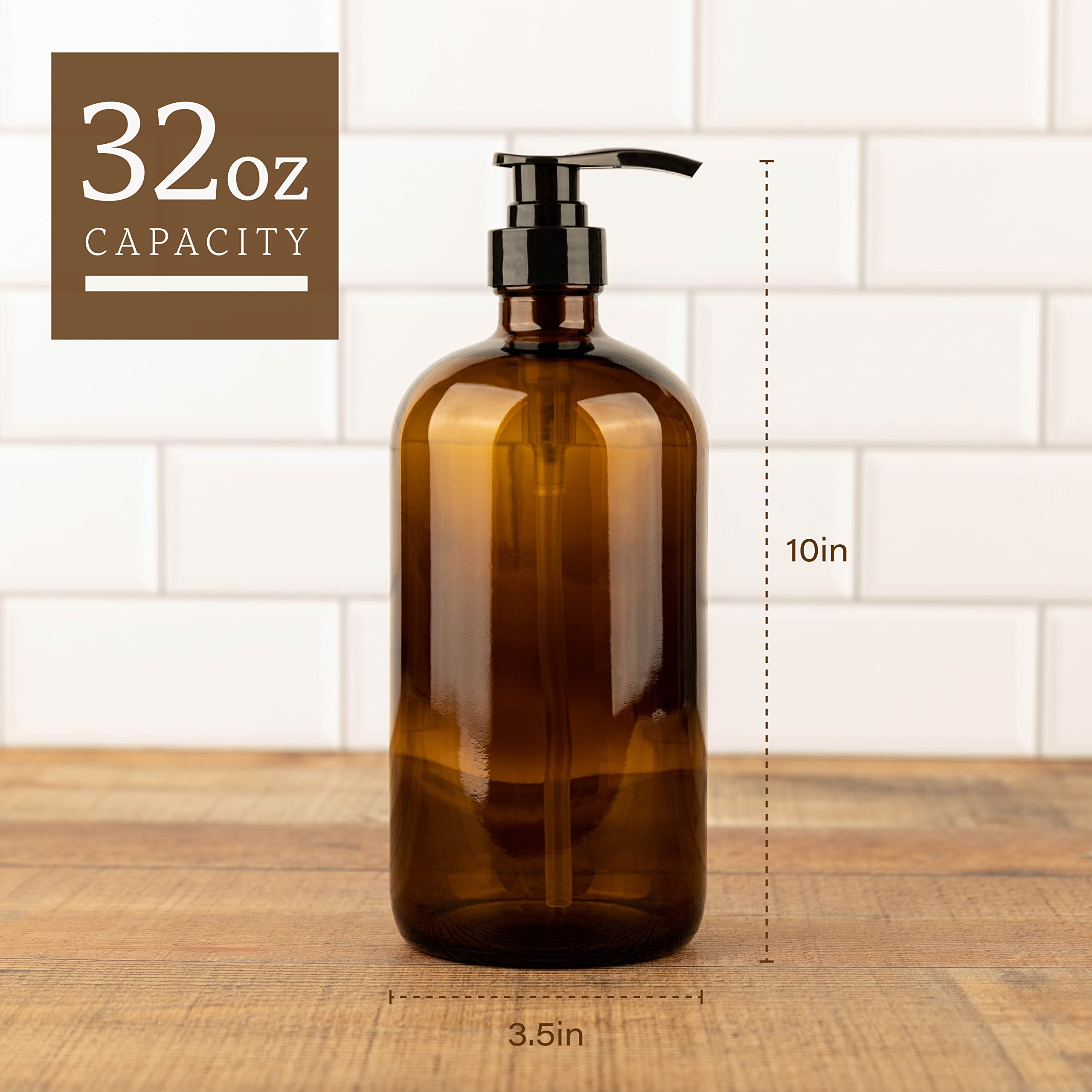 35 Ounce Glass Pump Dispenser Bottle, Large Amber Container With Pump For Shower And Bath Shampoo Soap Conditioner Lotion - 1 Li