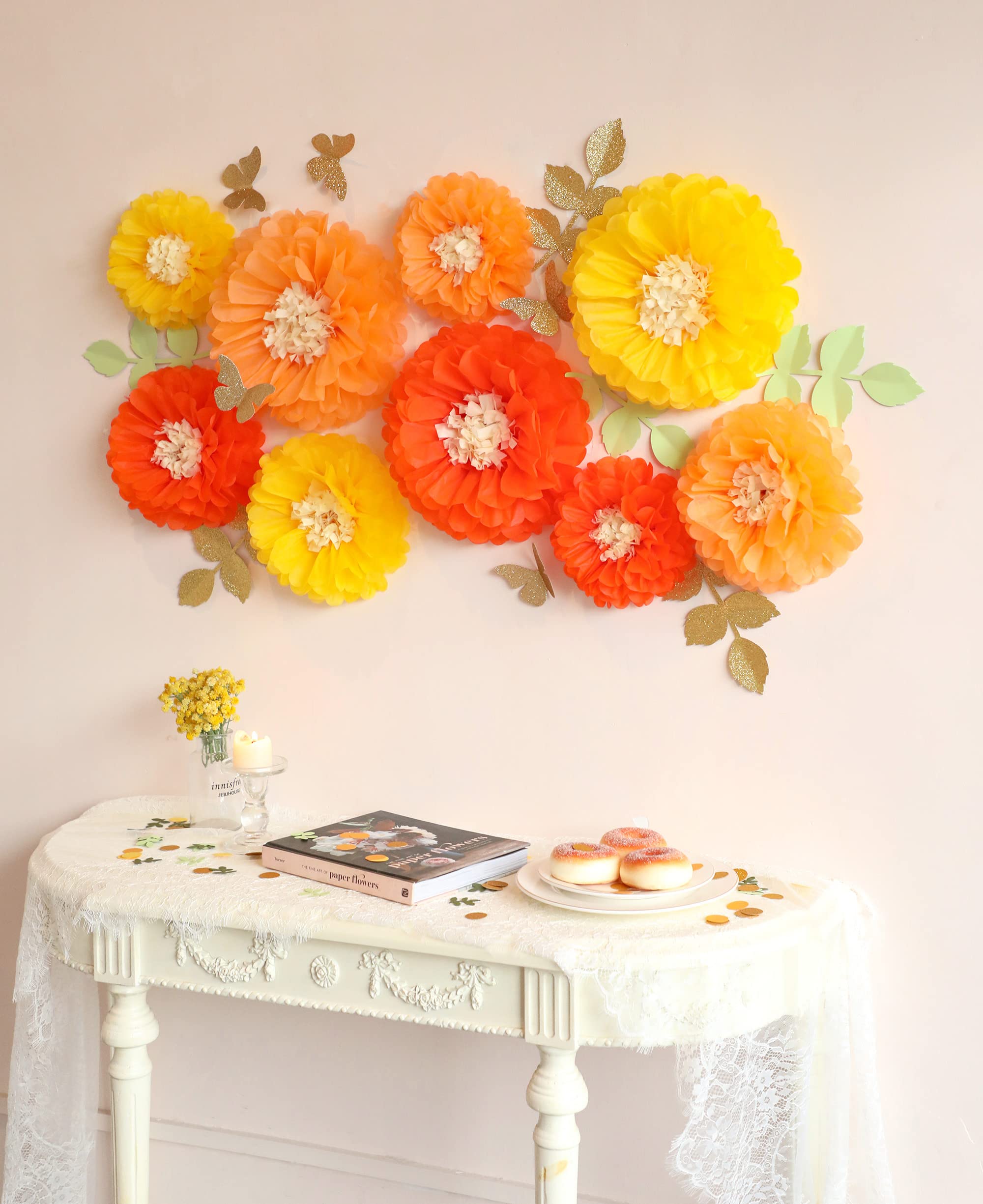 Fonder Mols Yellow Orange Gold Tissue Paper Flowers Tissue Pom Poms Blooms For Little Cutie Baby Shower, Nursery Decor, Fall Bir