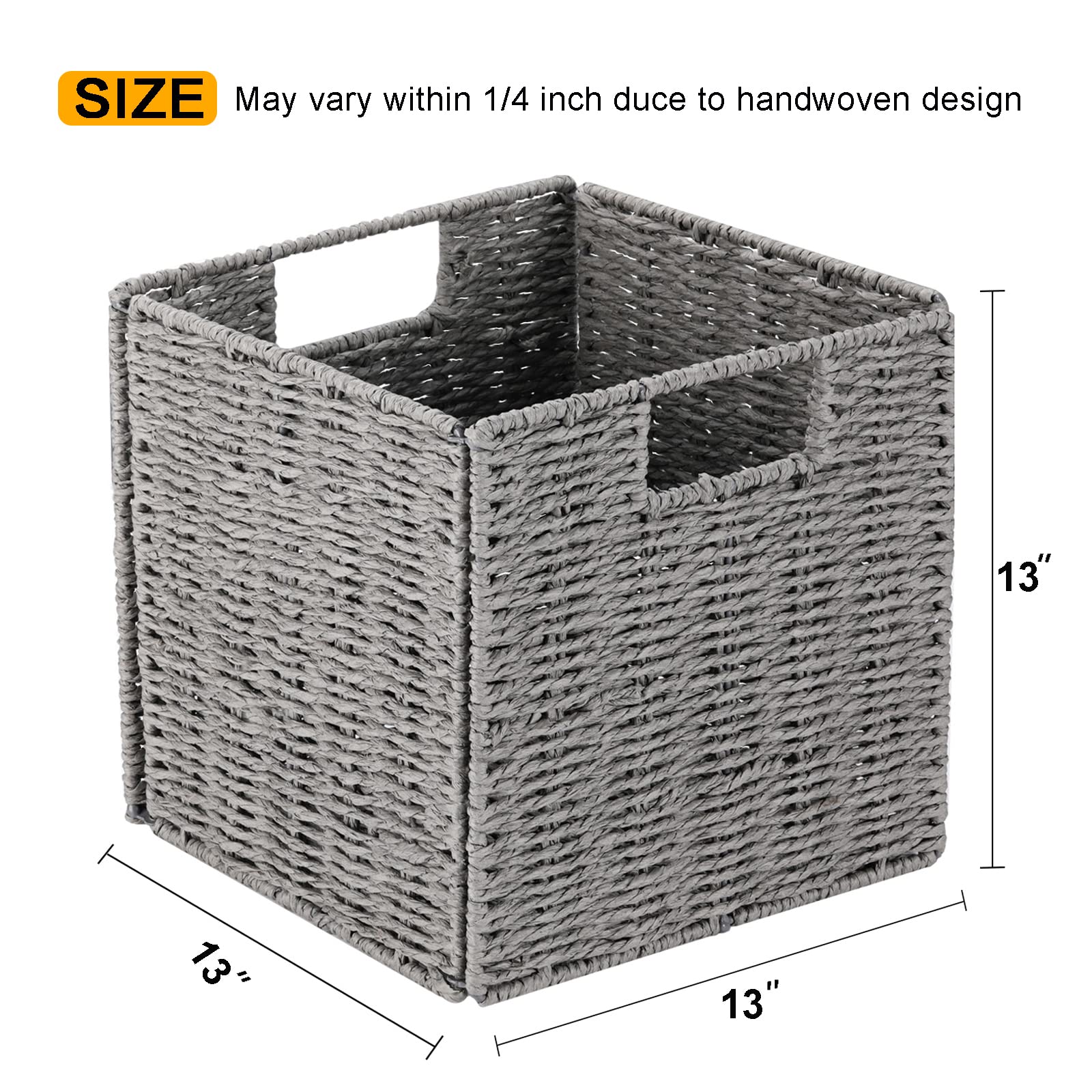 Vagusicc Wicker Storage Baskets, Set Of 2 Hand-Woven Storage Baskets For Shelves With Handles, Foldable Cube Storage Baskets Bin