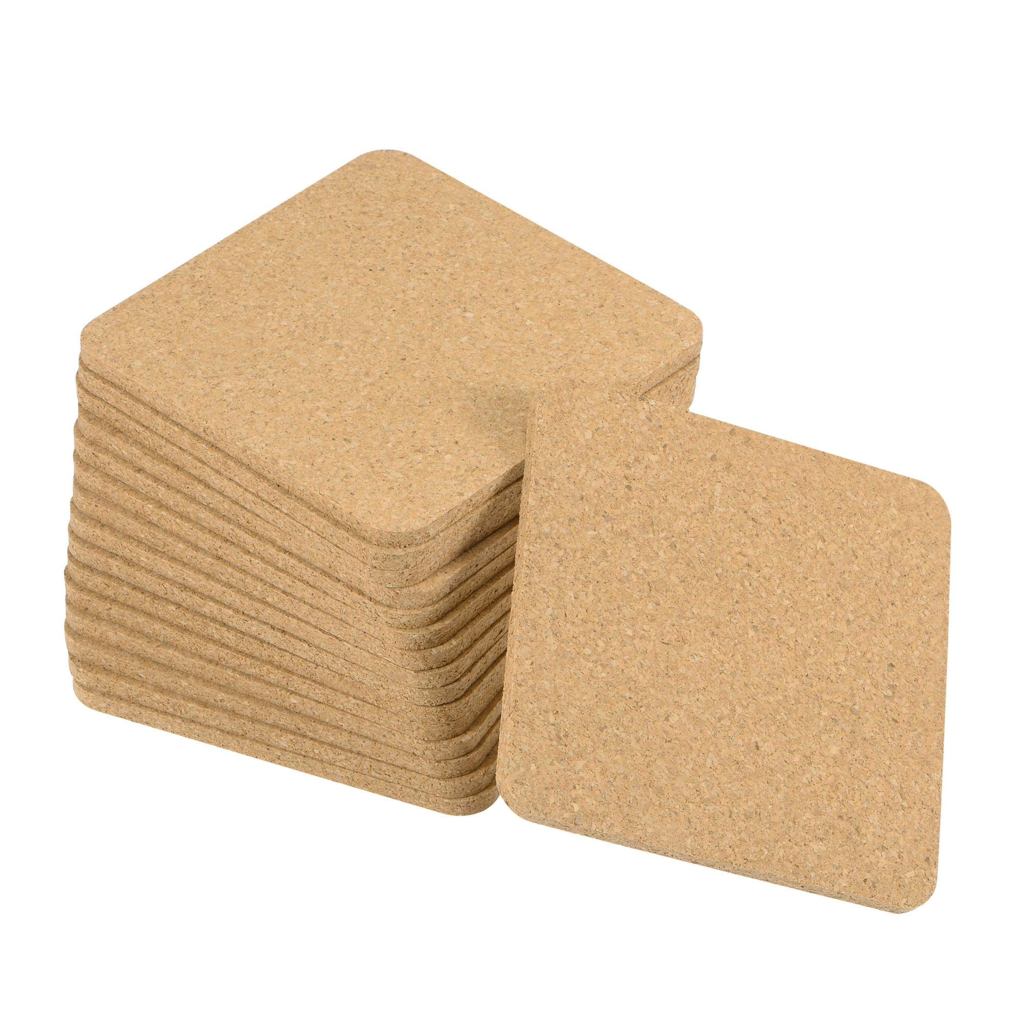 Uxcell Cork Coasters Wooden Trivet Drinks Mats, Square 3.5 X 3.5 Inch, 0.16 Inch Thick For Home Bar Kitchen Restaurant Lab, Yell