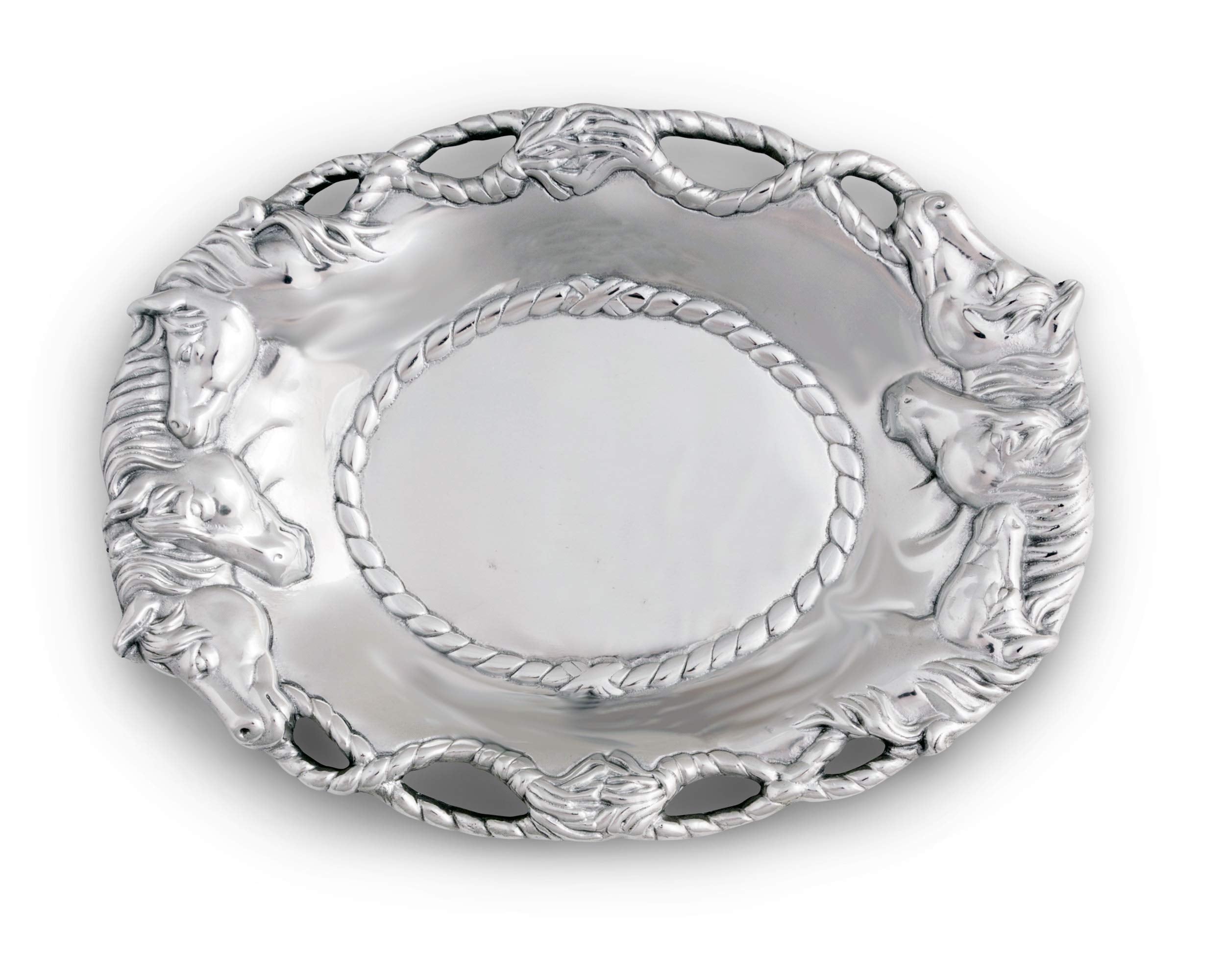 Arthur Court Aluminum Equestrian Horse Oval Tray 14 X 10 Inch - Handcrafted With Rope Detail, Perfect For Horse Race Fans Or Ran