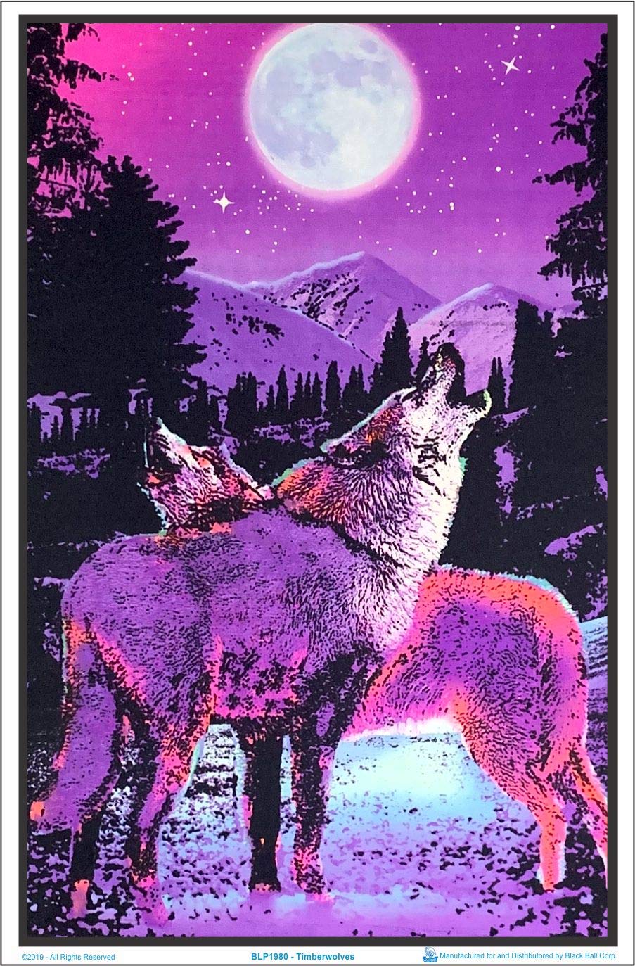 Timberwolves Howling At Moon - Flocked Blacklight Poster - 23'' X 35''