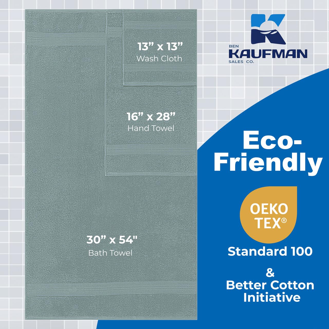 Kaufman - Luxury 100% Cotton Towels | 6 Piece Bath Towel Set | 2 Bath Towels (54 In X 30 In), 2 Hand Towels (16 X 28), 2 Washclo