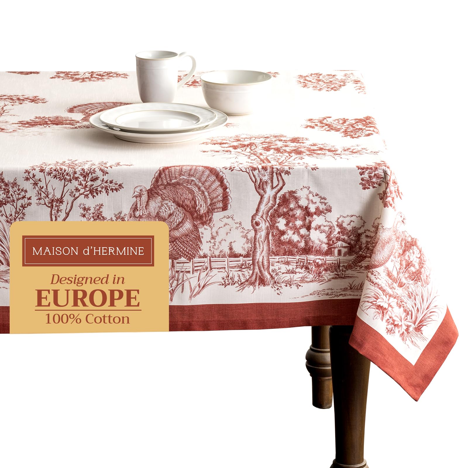 Maison D' Hermine Table Cloth 100% Cotton 60''X90'' Decorative Tablecover Washable Rectangle Tablecloths, Dining, Buffet Parties