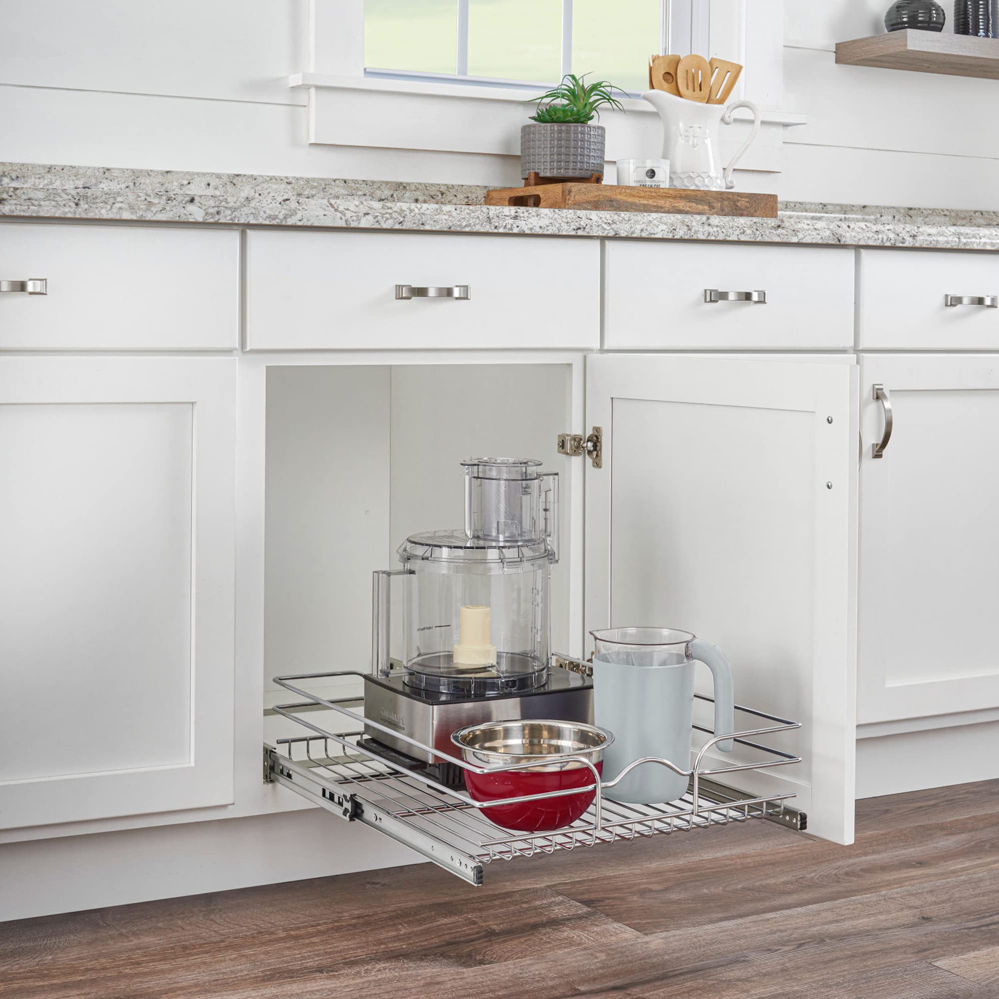 Rev-A-Shelf Kitchen Cabinet Wire Pullout Shelf And Drawer Organizer Pantry Storage With Basket And Mounting Hardware, 15 X 22 In