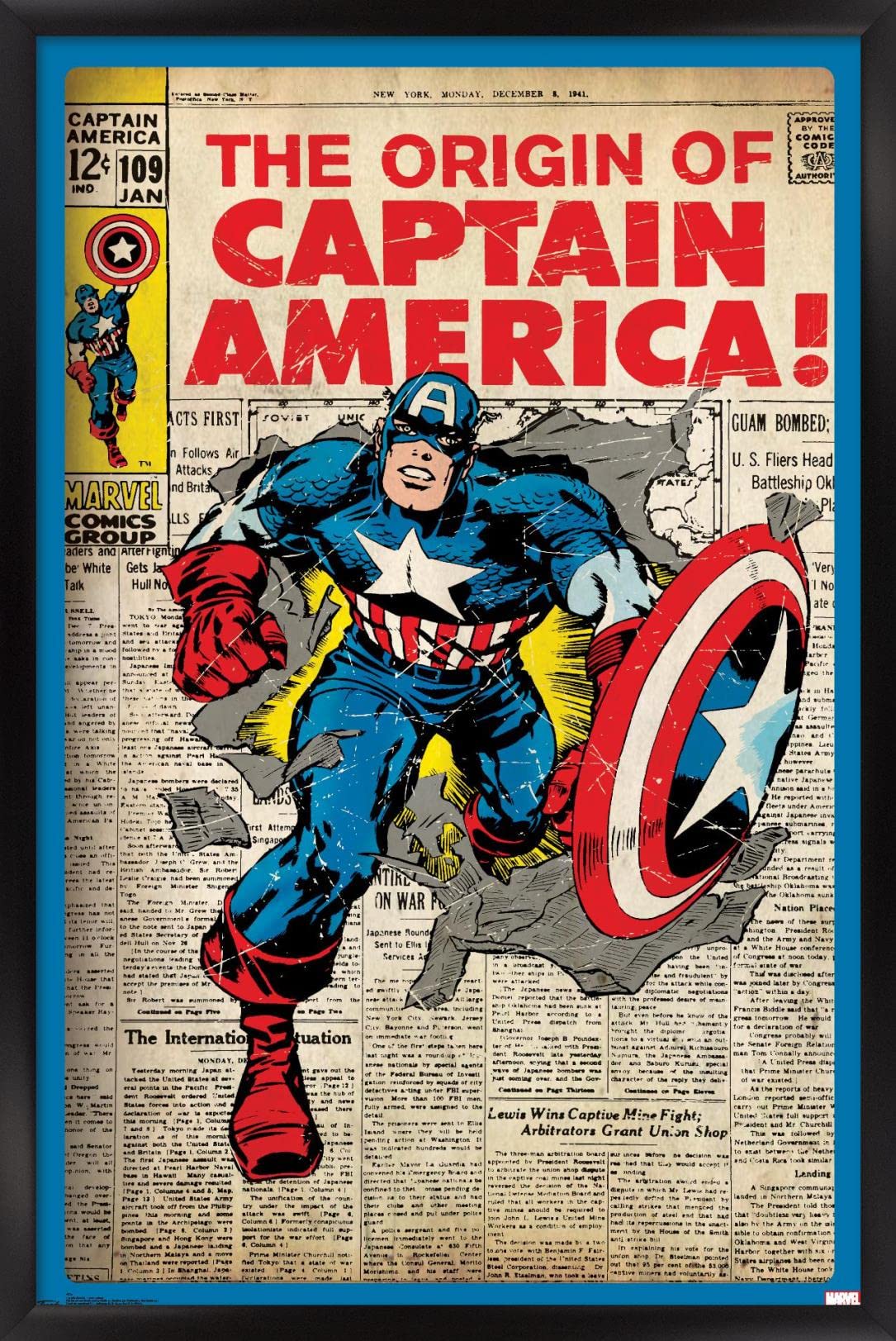 Trends International 24X36 Marvel Comics - Captain America - The Original Wall Poster, 24'' X 36'', Black Framed Version