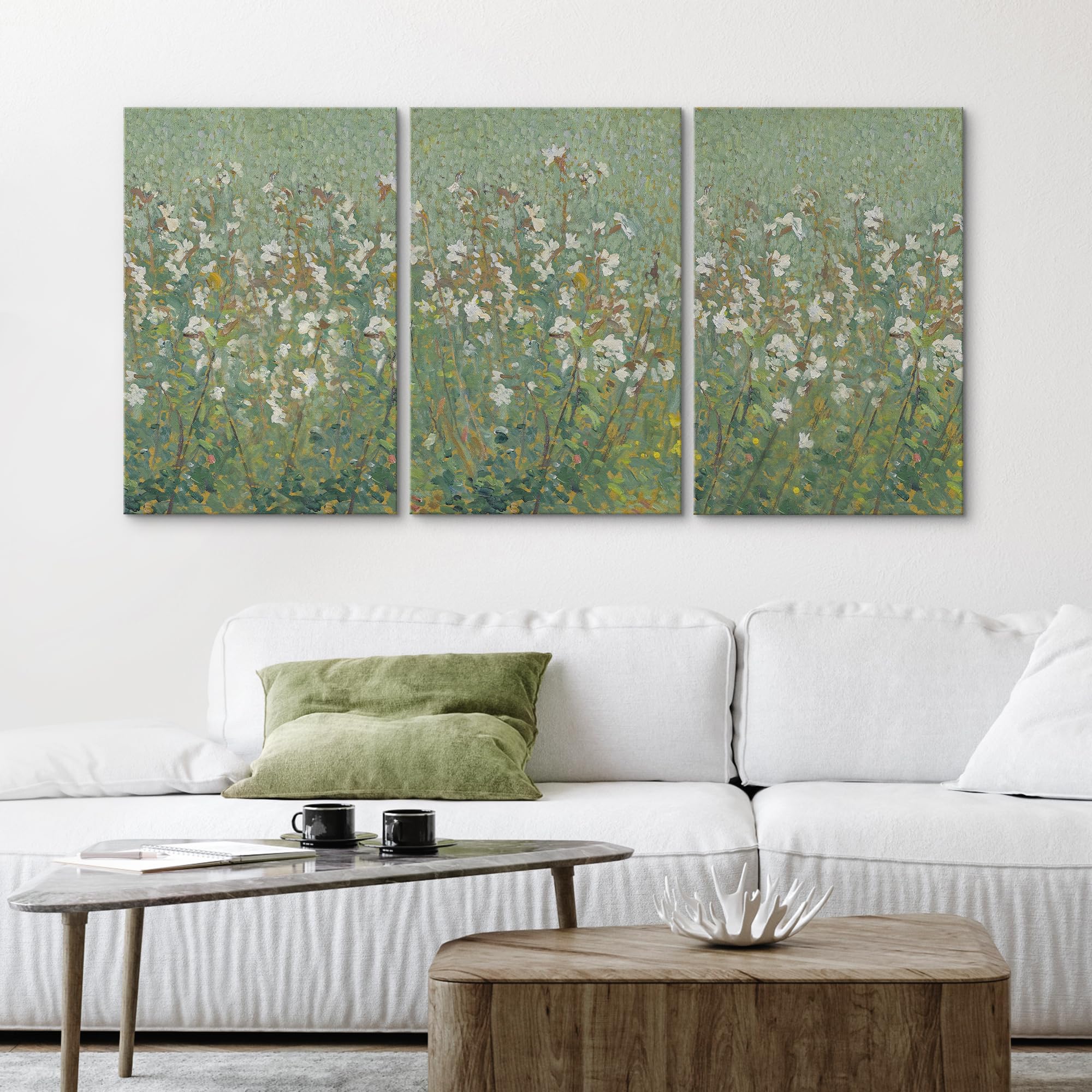 Wall26 Canvas Print Wall Art Set Emerald Green Monet White Flower Field Nature Wilderness Illustrations Modern Art Decorative Fl