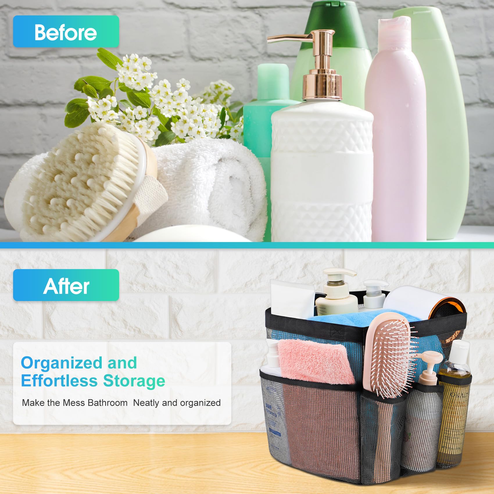 Attmu Mesh Shower Caddy Portable For College Dorm Room Essentials With 8 Pockets, Hanging Shower Caddy Dorm Basket, Quick Dry Sh