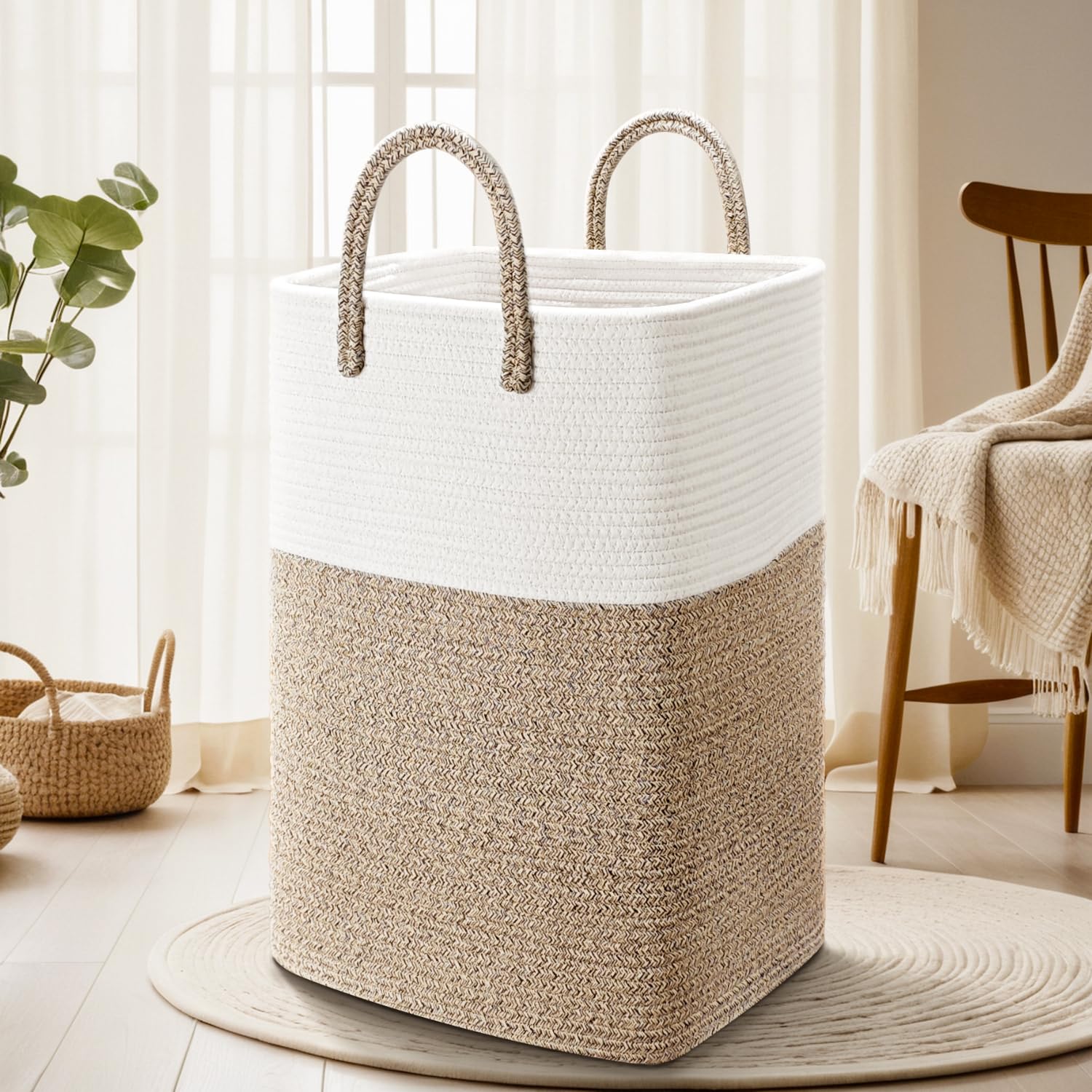Artfeel Laundry Basket,Woven Cotton Rope Laundry Hamper,40L Versatile Storage For Dirty Clothes,Baby Toys,And Blankets In Bathro