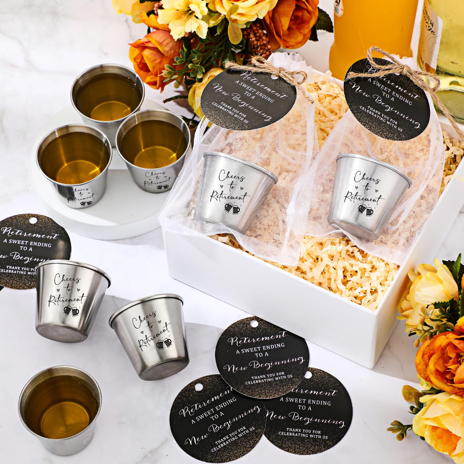 Havawish 25 Sets Retirement Party Favors for Guests 1.5 oz Cheers to Retirement Shot Glasses Stainless Steel Shot Cups with Than