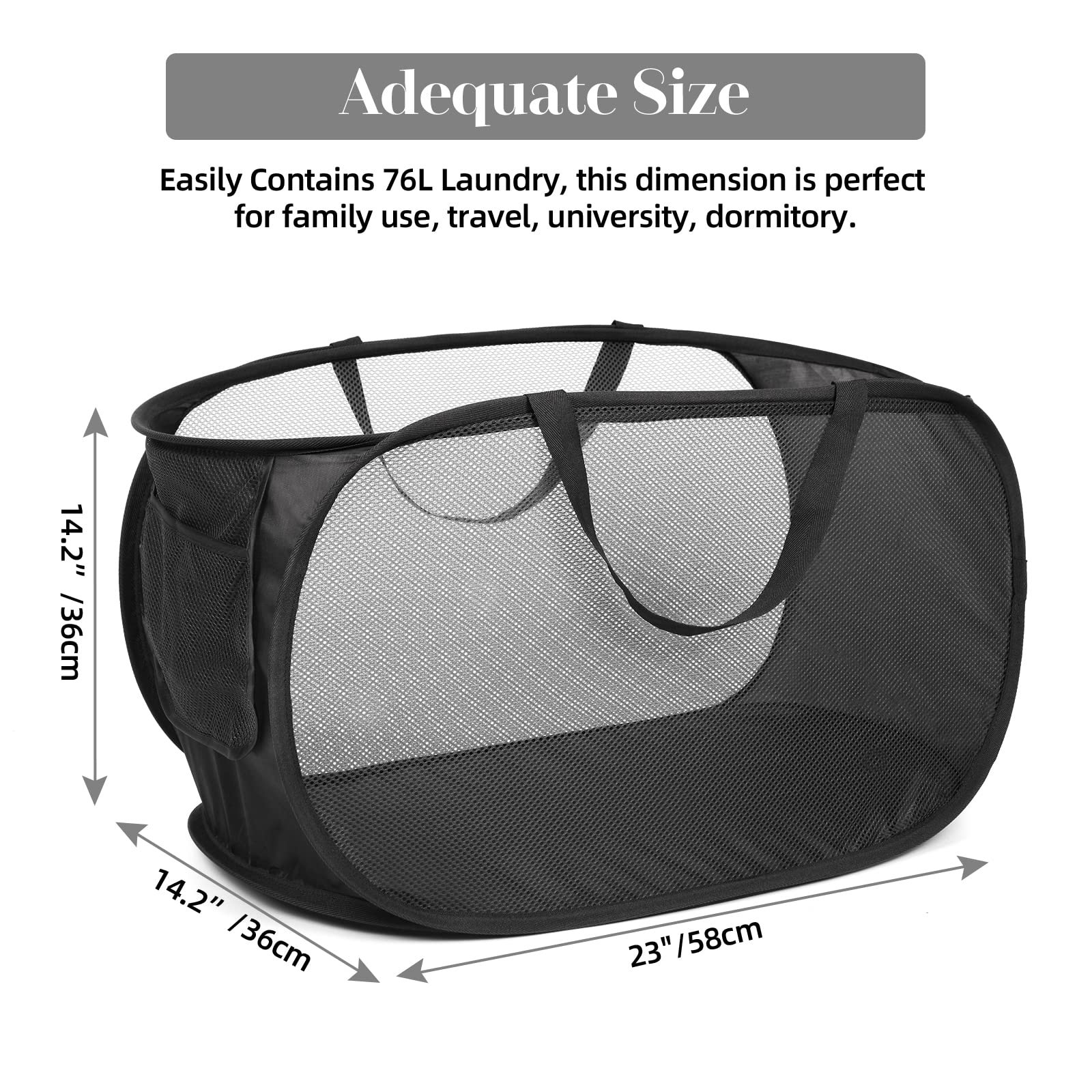 4 Pack Durable Collapsible Laundry Baskets, Mesh Foldable Laundry Basket, Pop Up Laundry Hamper With Pocket, Clothes Hamper With