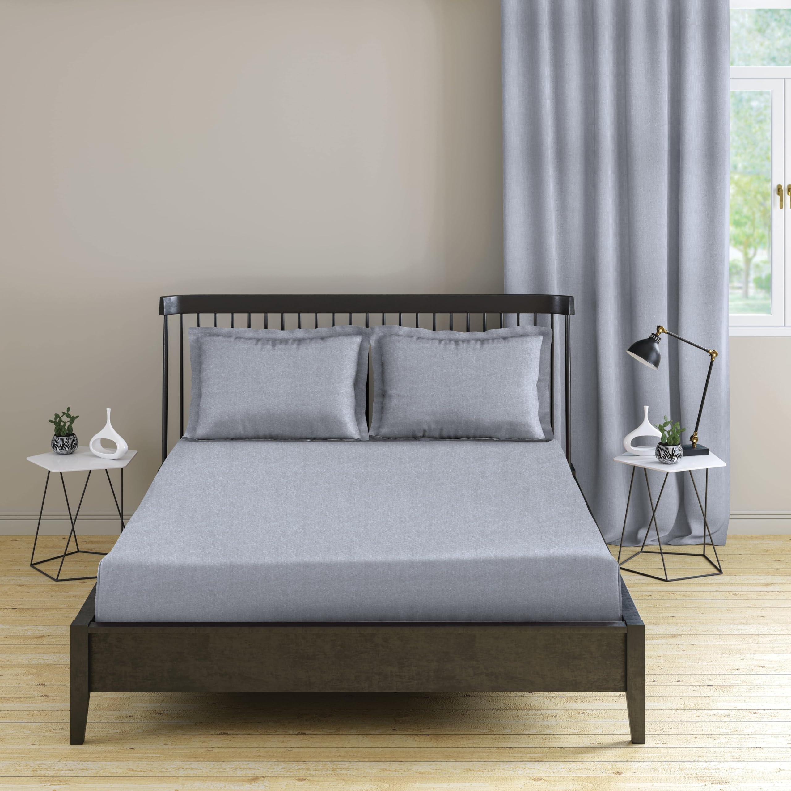 Trance Home Linen Cotton Bedsheet | 144 Tc Thin Flat Bedsheet | Queen Bed Sheet For Regular Use With 2 Pillow Cover - Grey