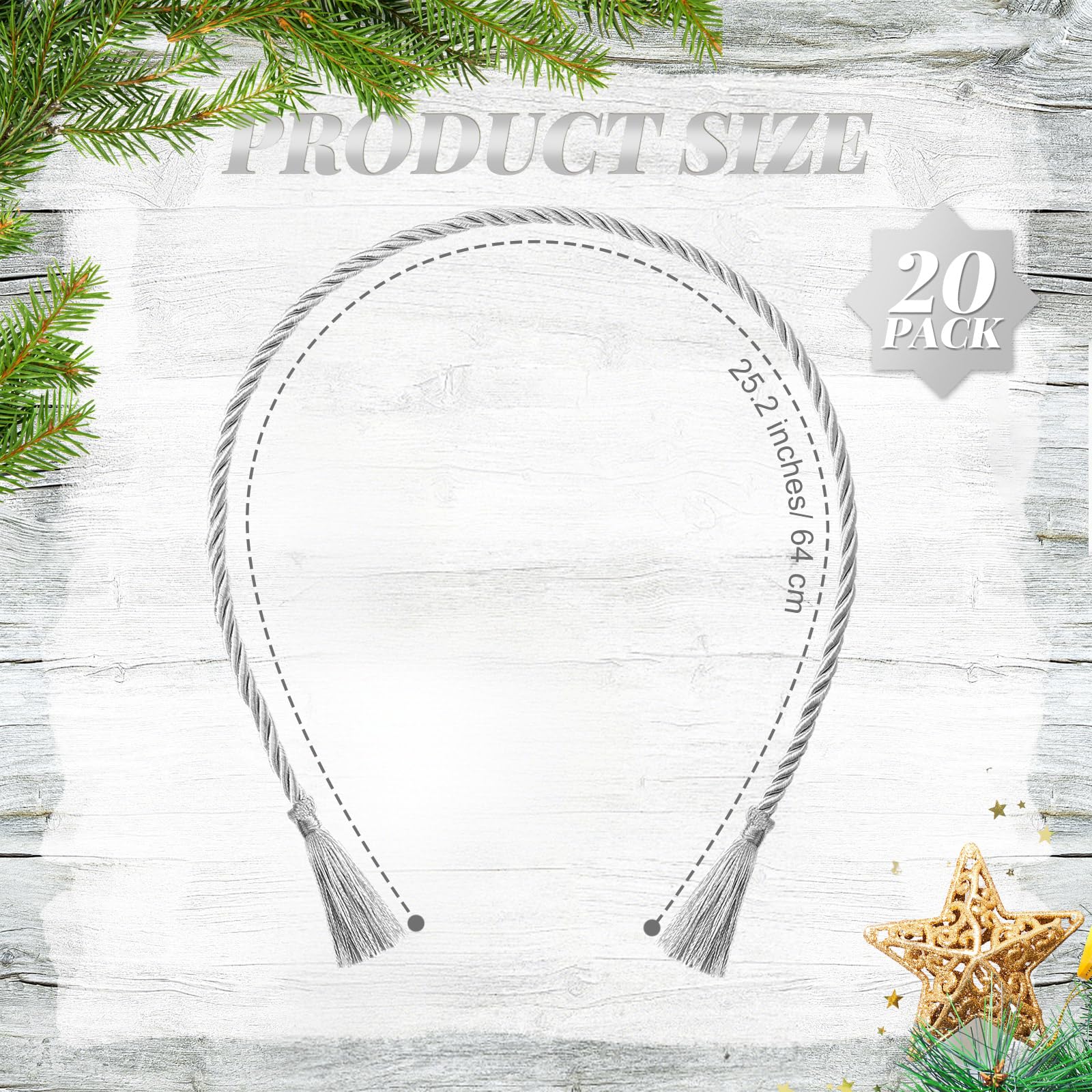 Dingion 20 Pcs Christmas Garland Decorative Banister Ties with Tassel 25.2 Inches Christmas Reusable Twist Ties for Garland Fire