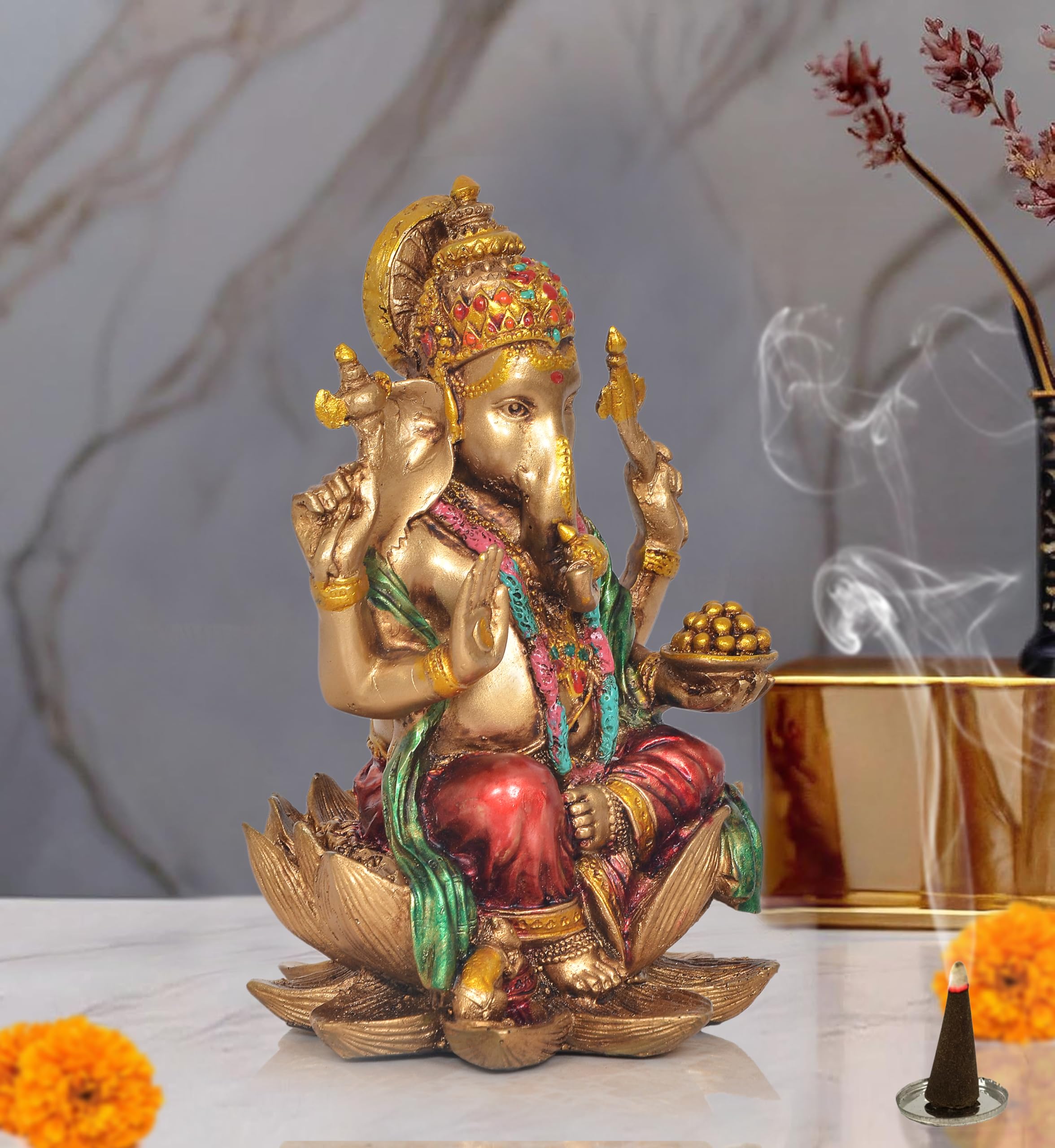 Dattatreya Cold Cast Lord Ganesha Ganpati Idol Statue Murti for Decoration and Pooja Gifting in Resin, Height : 6.5 inch