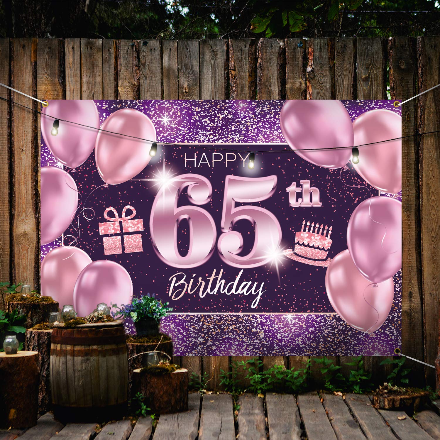 Pakboom Happy 65Th Birthday Banner Backdrop - 65 Birthday Party Decorations Supplies For Women - Pink Purple Gold 4 X 6Ft