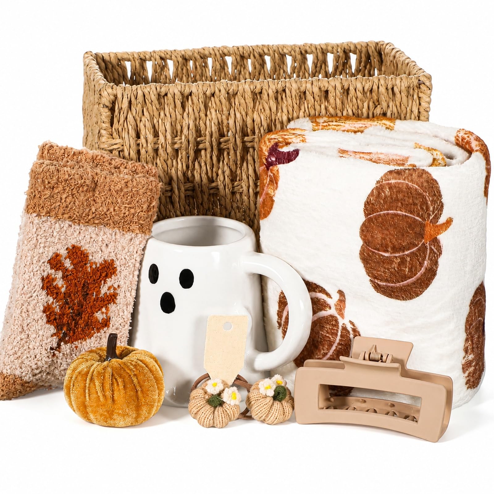 Amyhill 7 Pcs Thanksgiving Basket Stuffers for Women Gift, Beige Brown