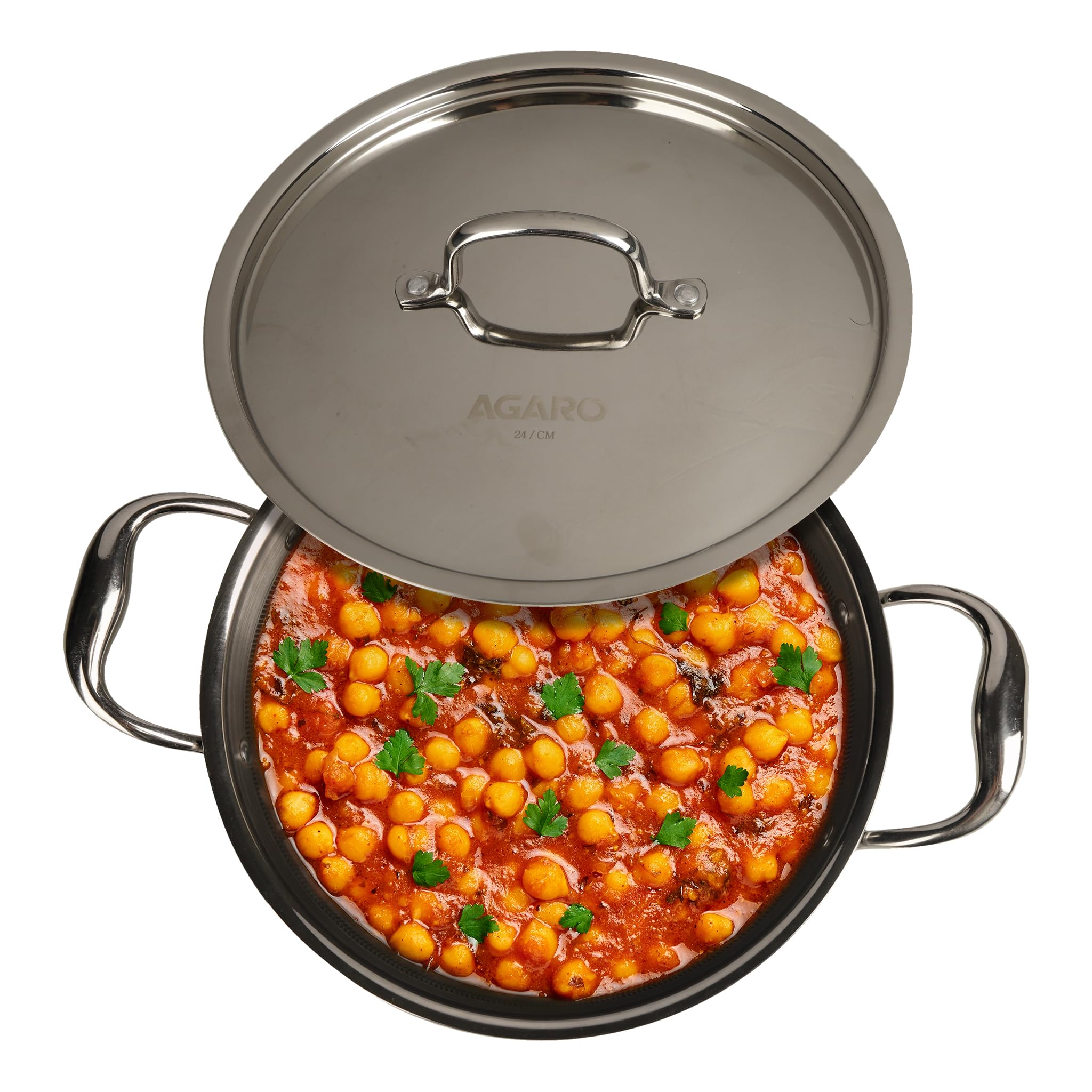 Agaro Royal Honey Comb Kadai, 2.25L Capacity, 24 Cm Diameter, Gas & Induction Compatible, Tri-Ply Steel With Honey Comb Design, 