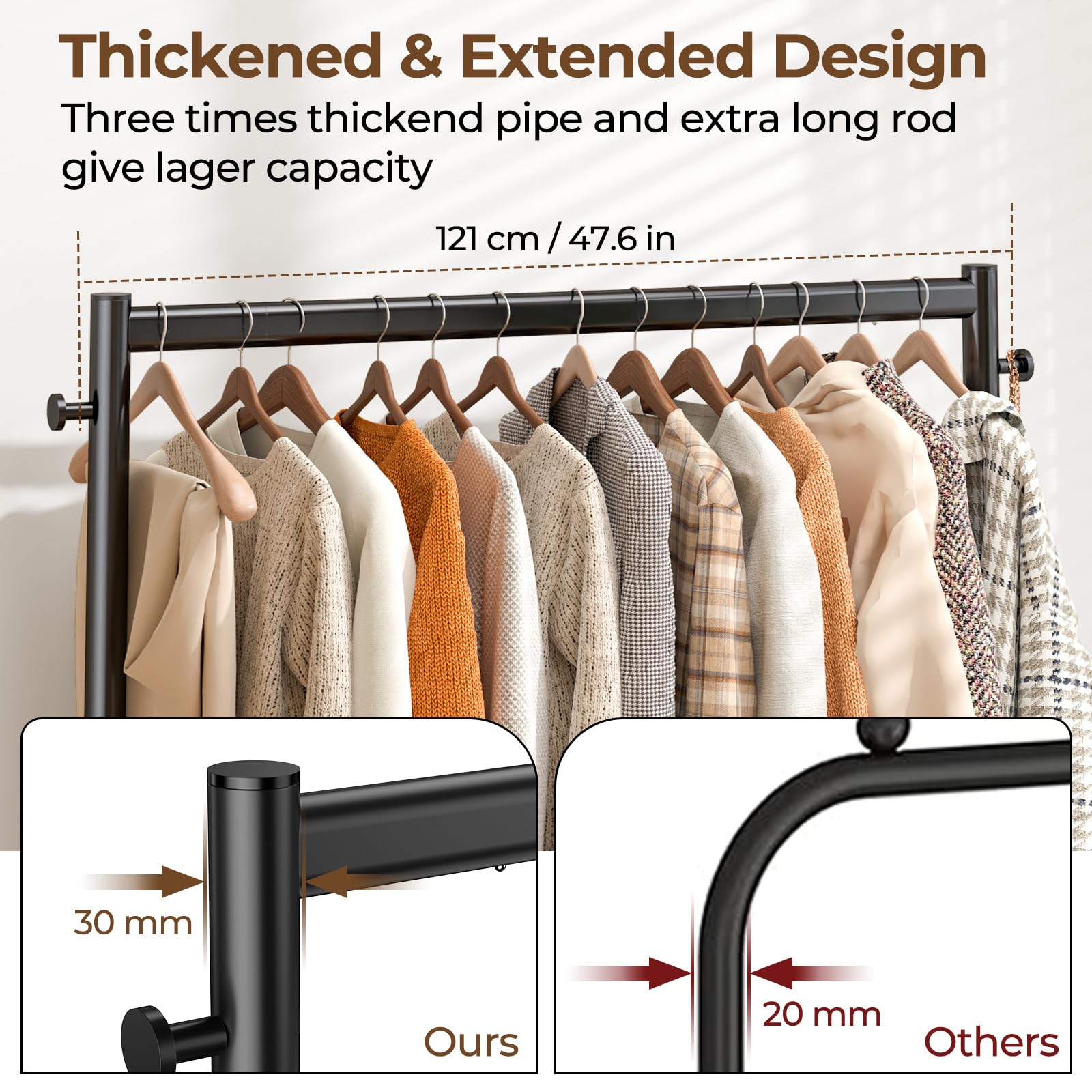 Hyseyy Clothes Clothing Rack, Rolling Heavy Duty Clothes Rack Load 420 Lbs With Wheels, Metal Clothes Rack For Hanging Clothes,