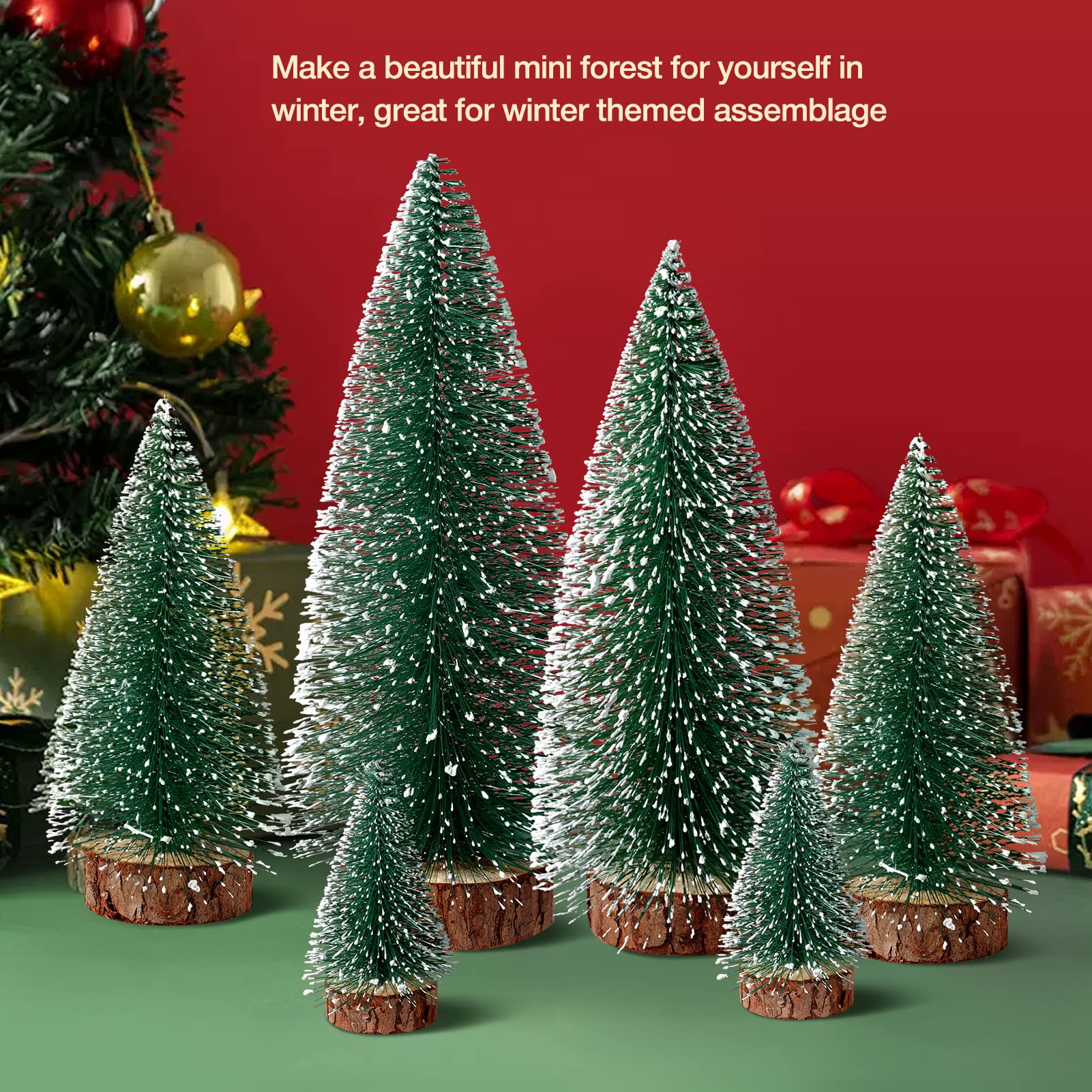 Mini Christmas Trees Christmas Decor Artificial Christmas Decorations with 4 Sizes, Christmas Tree Bottle Brush Trees Christmas
