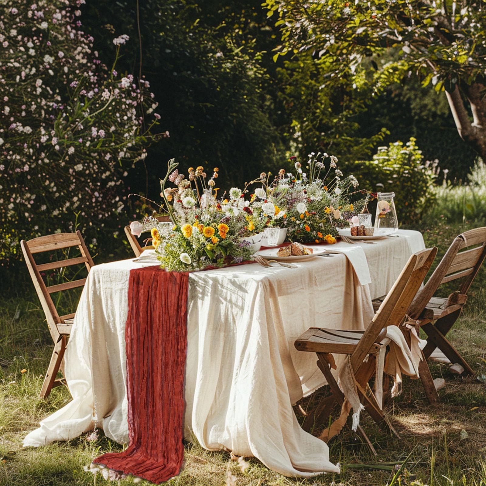 Fusenyuan Terracotta Cheesecloth Table Runner 10Ft 1Pcs For Boho Wedding Farmhouse Party Rustic Gauze Table Runner 120'' X 35''