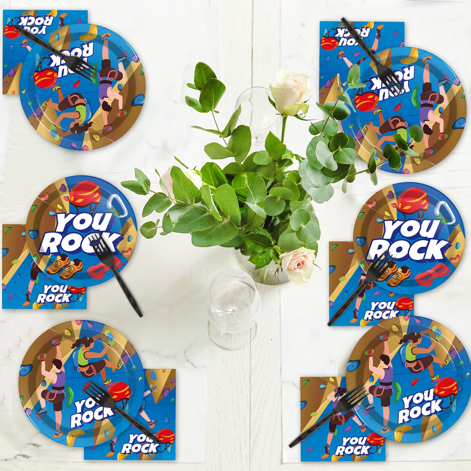 96 Pcs Rock Climbing Paper Plate And Napkins Supplies Tableware Disposable Climbing Camping Party Dinner Dessert Plates For Rock