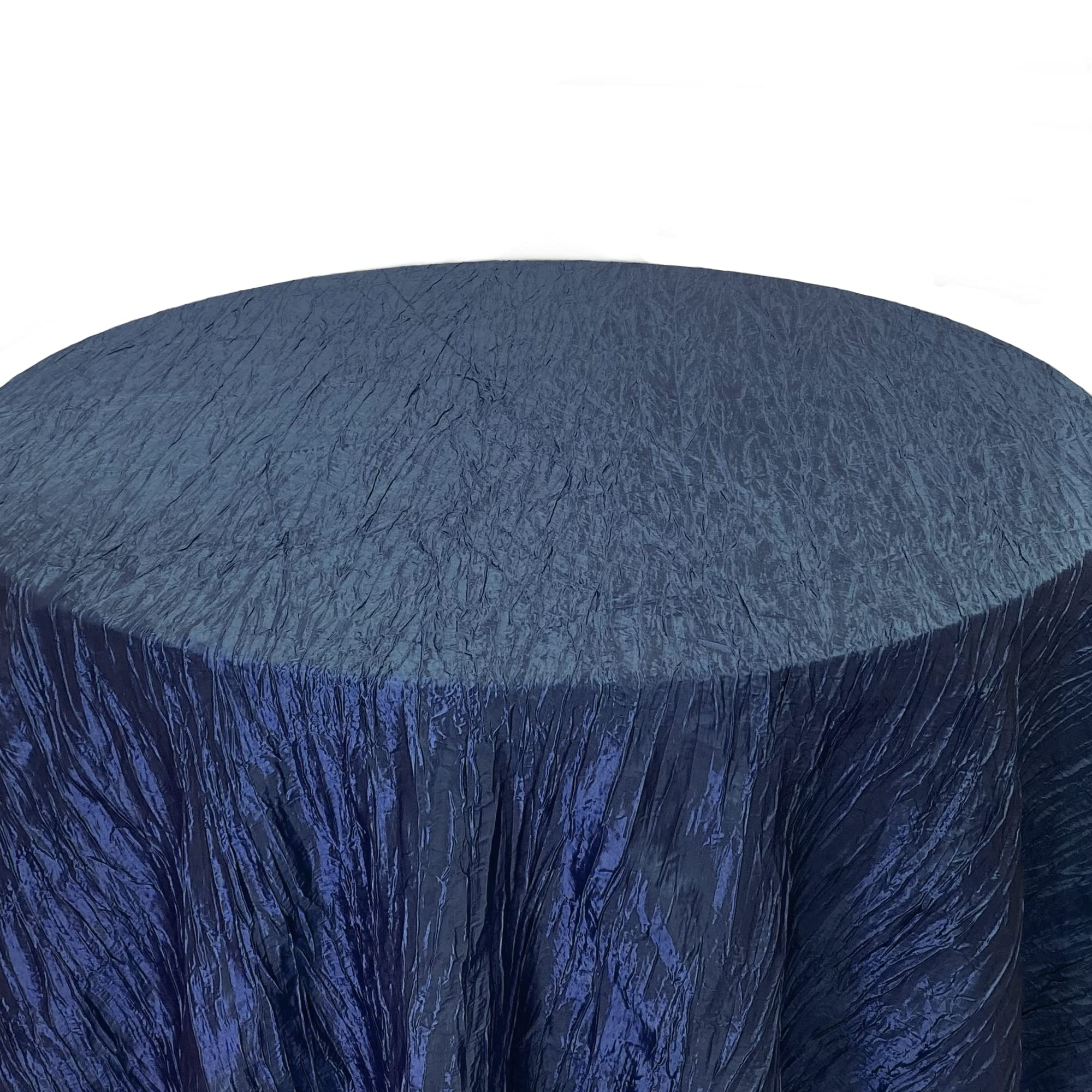 Your Chair Covers - 132 Inch Round Crinkle Taffeta Tablecloth - Navy Blue  Crushed Shiny Dining Table Cloth for Wedding Party Birthday Baby Bridal Shower