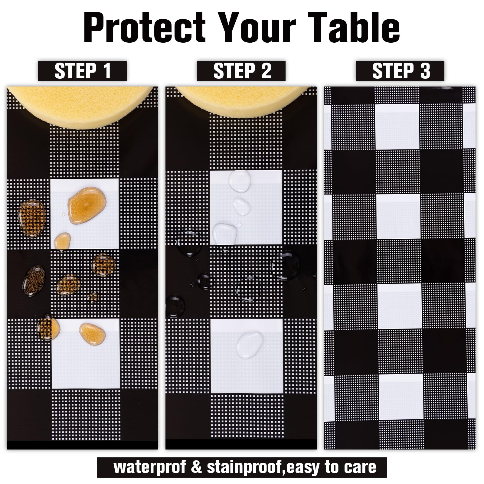 Kesfey 3 Packs Black Gingham Tablecloths 54 X 108 Inch Black And White Checkered Tablecloth Disposable Plastic Plaid Picnic Tabl