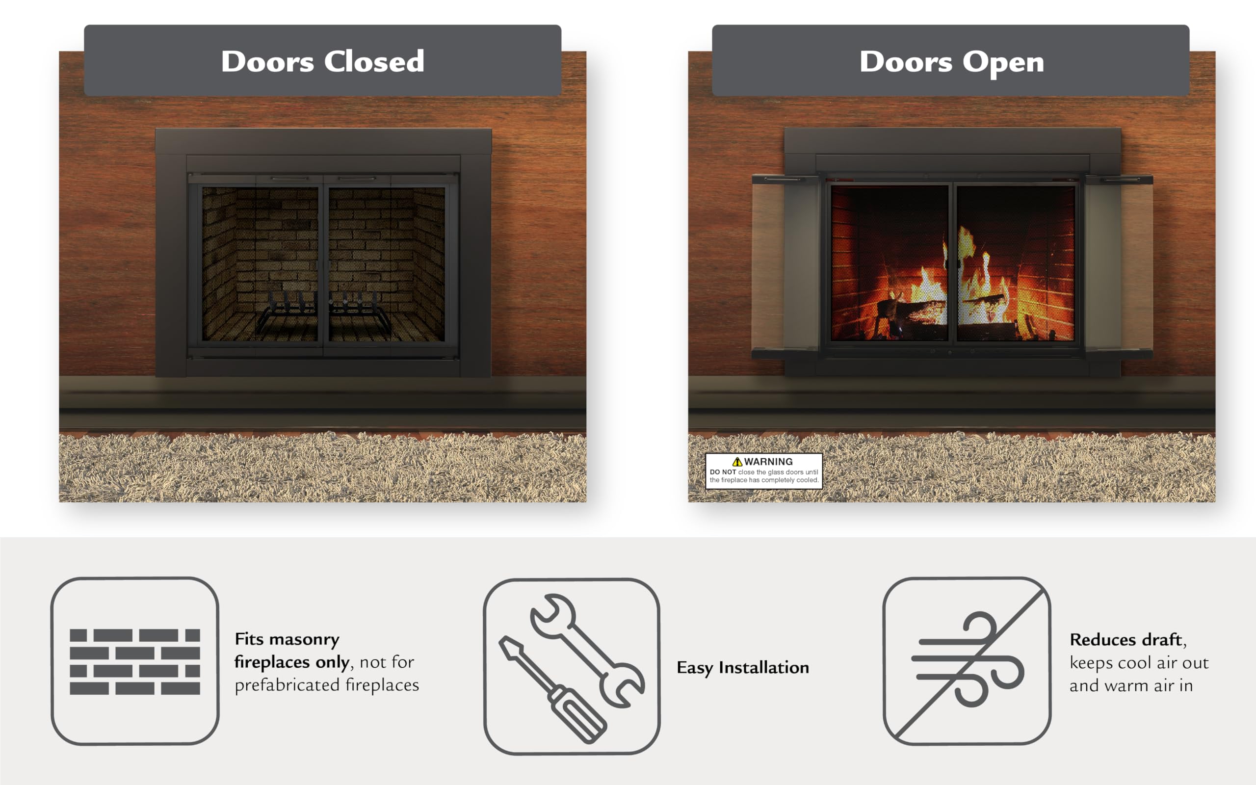 Pleasant Hearth At-1002 Ascot Fireplace Glass Door, Black, Large