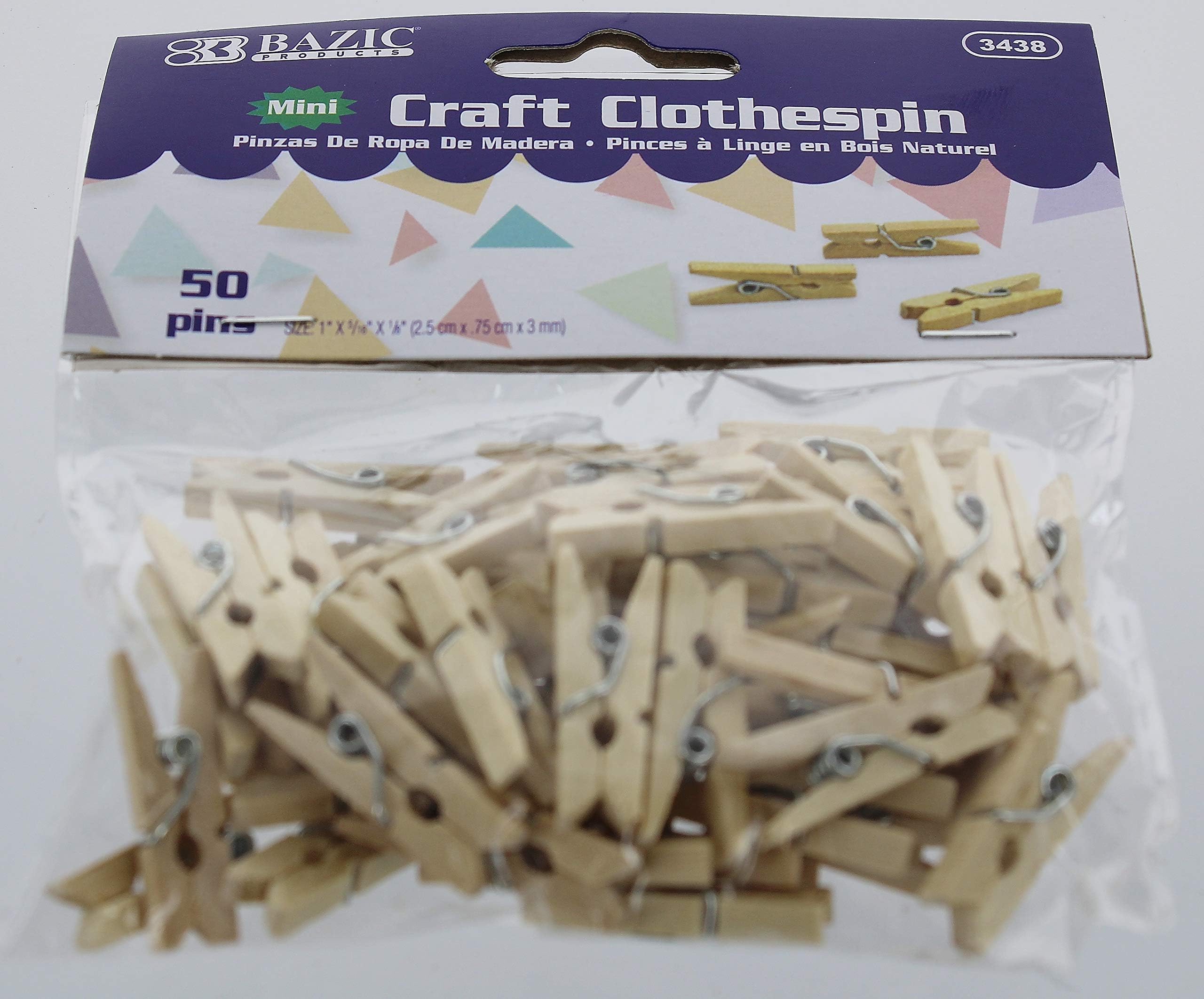 Bazic Mini Natural Clothespins, Wood, 50 Per Pack (3438-24P)