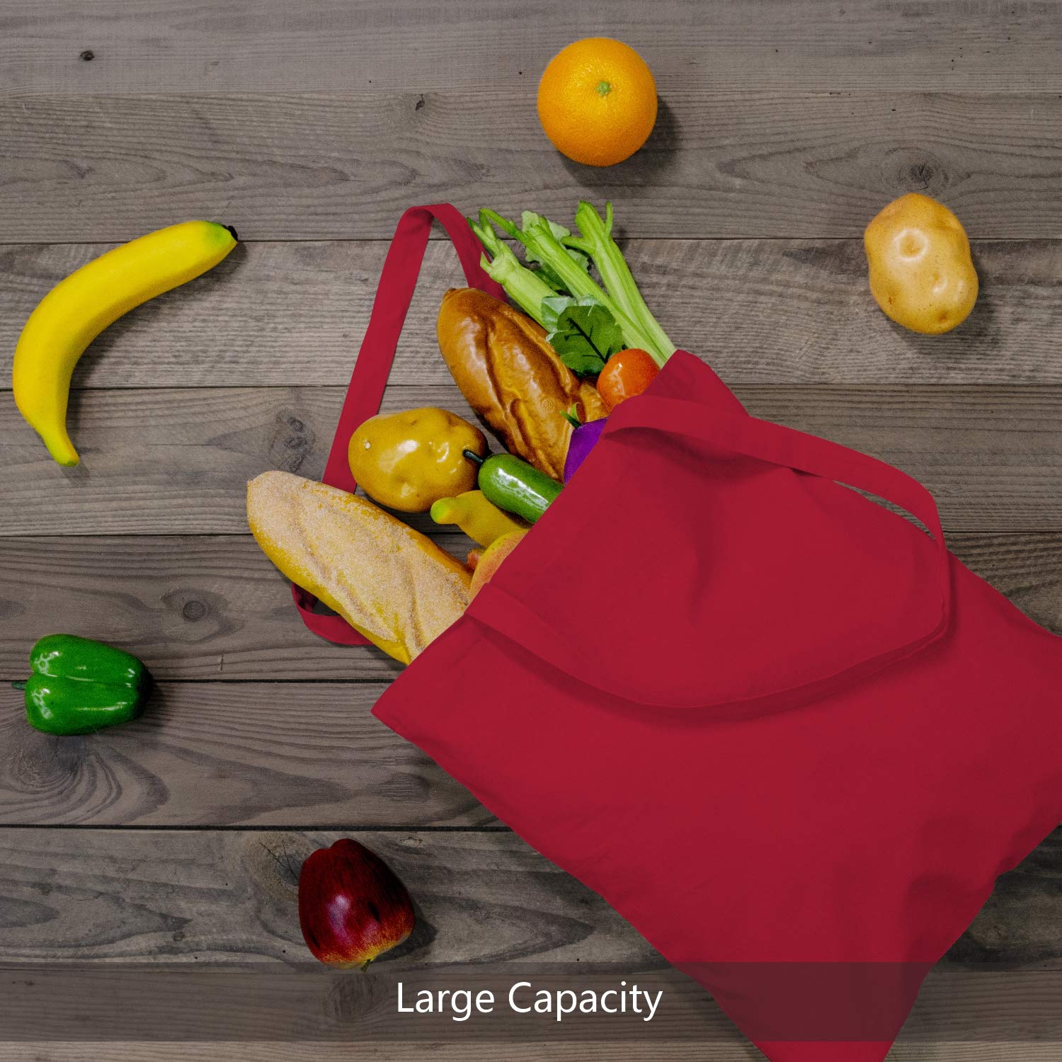 Topdesign 12-Pack Economical 16''X15'' Red Cotton Tote Bag, Lightweight Medium Reusable Grocery Shopping Cloth Bags, Suitable Fo