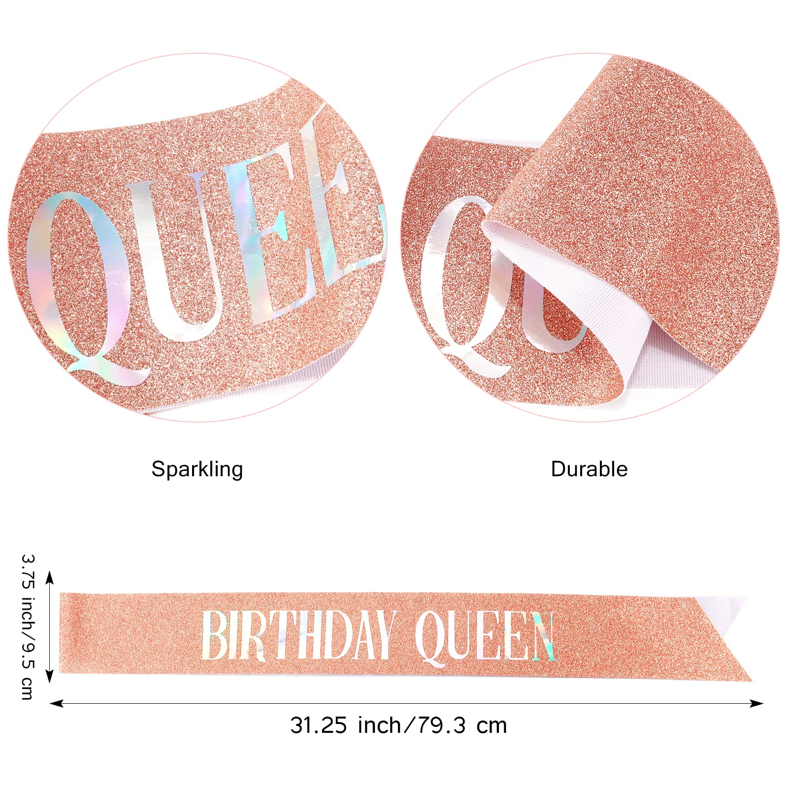 Birthday Sash And Tiara For Women Rose Gold Glitter Crystal Tiara & ''Birthday Queen'' Sash Set Birthday Crown And Sash For Girl