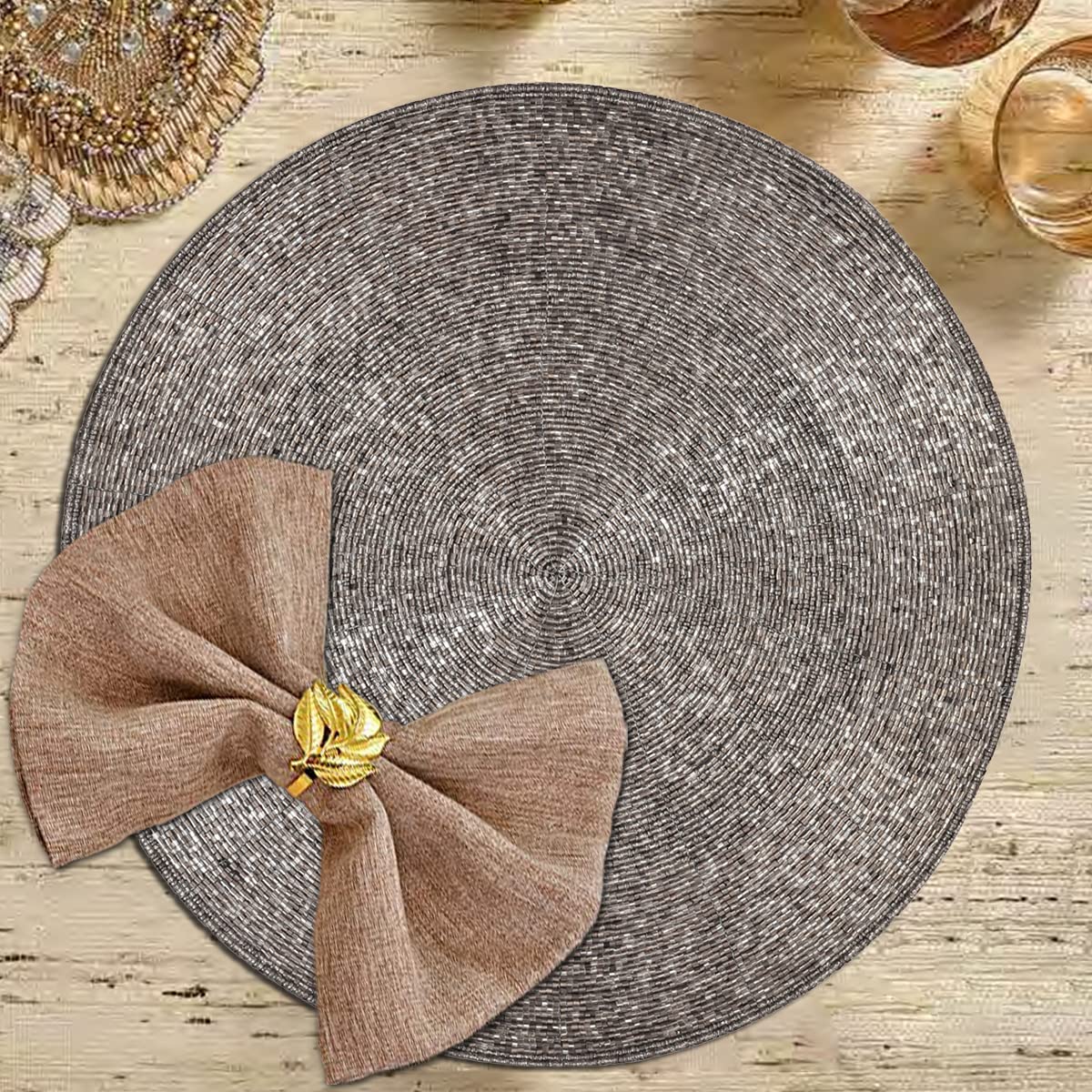 Beaded Placemats For Dining Table - Set Of 4-14 Inches - For Kitchen Decor Scratch Heat Resistant Charger Durable Tablemats - Ro