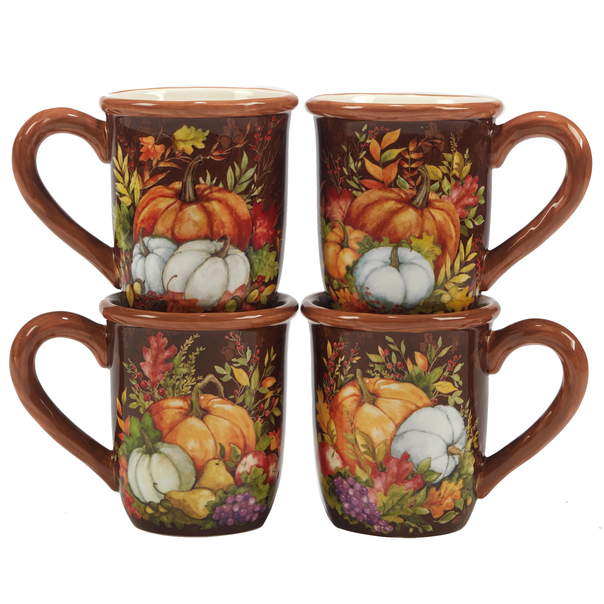 Harvest Blessings Set of 4 Ceramic Mugs  Cozy up with coffee, tea, or cocoa in these festive mugs featuring autumn leaves and p