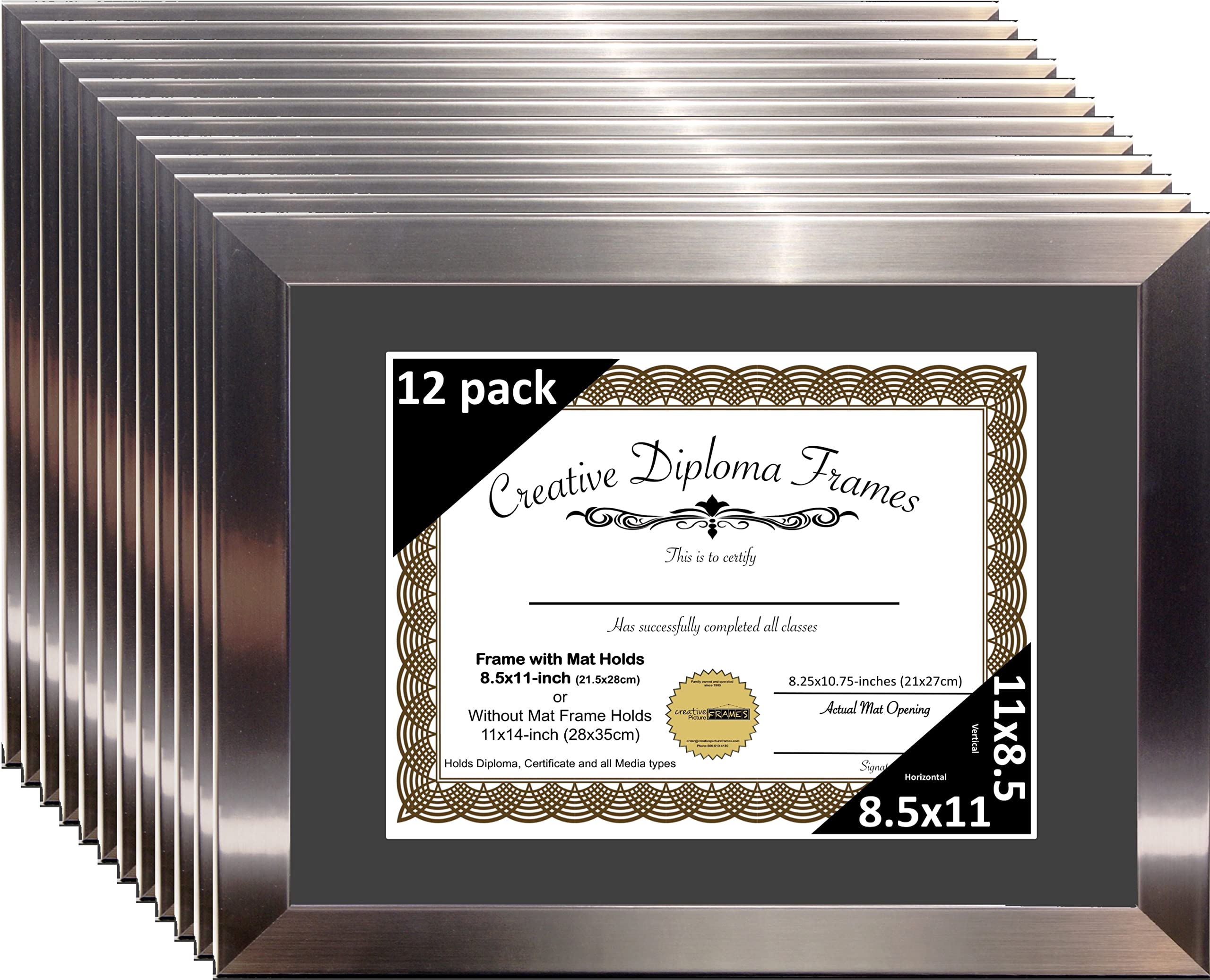CreativePF [11x14ss] Stainless Steel Finish Diploma Frame with 11x14-inch White Mat to Hold 8.5 by 11-inch Graduation Documents 