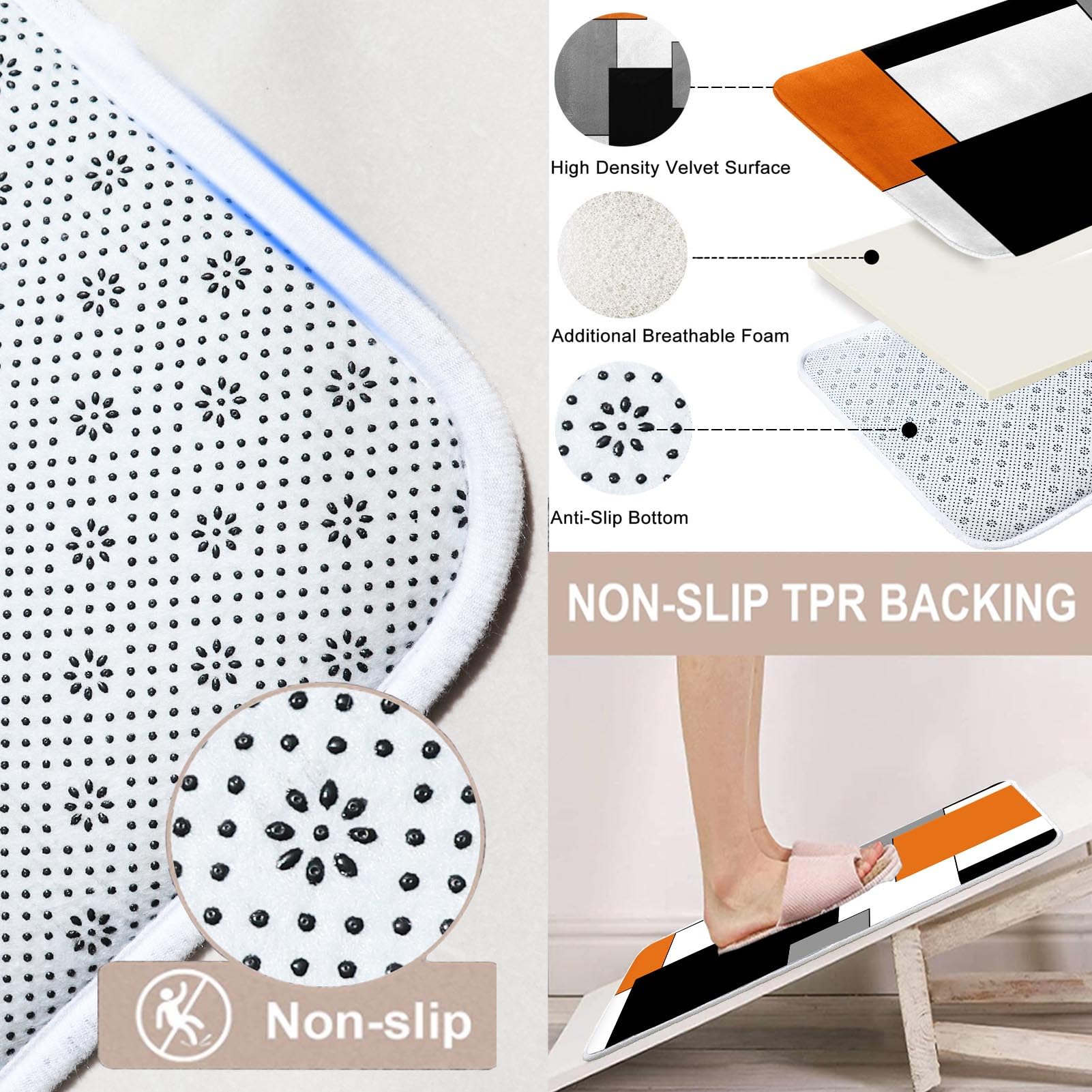 Subwest Orange Black Grey Modern Bathroom Set With Shower Curtain And Rugs Accessories, Modern Abstract Shower Curtain Orange Gr