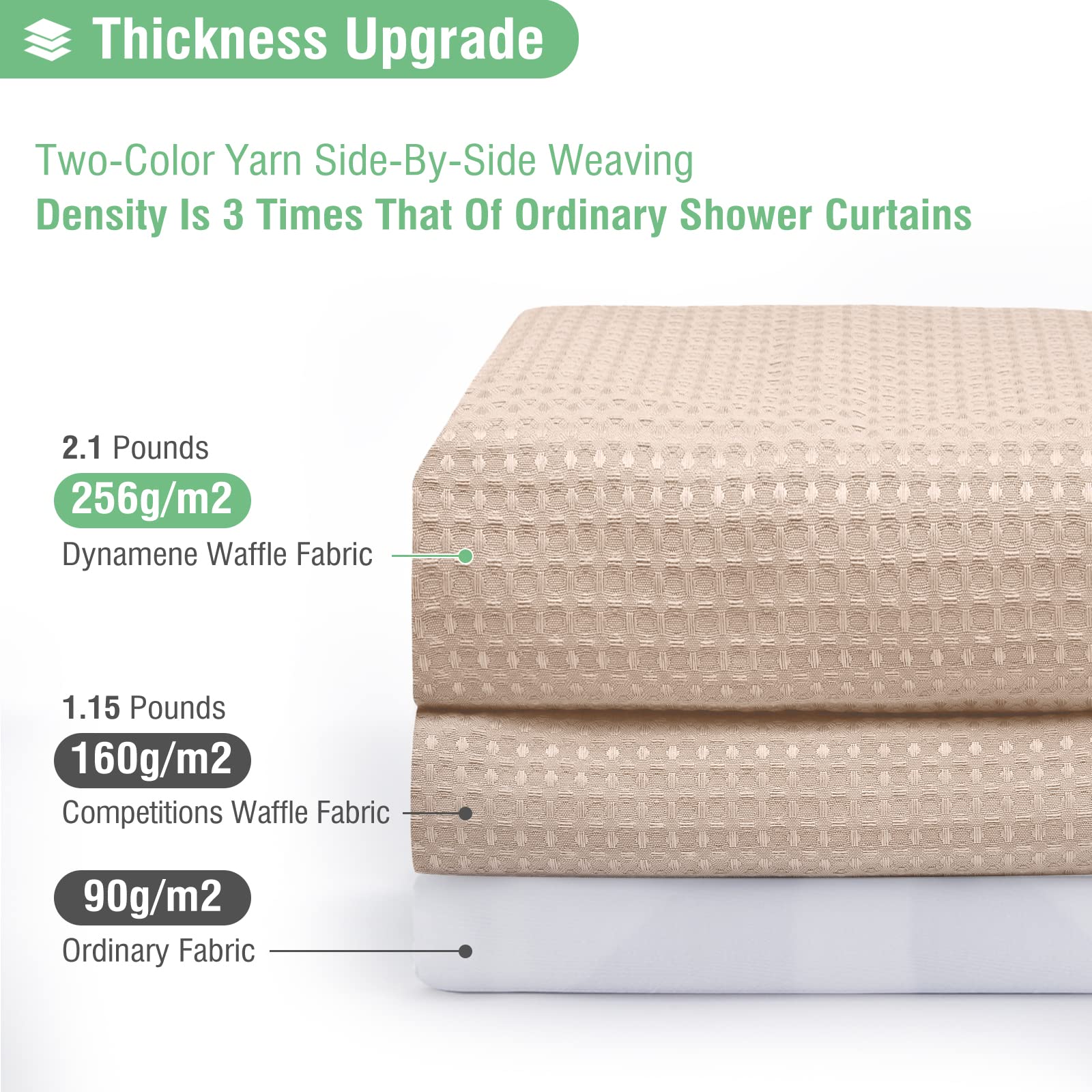 Dynamene Blush Pink Fabric Shower Curtain - Waffle Weave Textured Heavy Duty Cloth Shower Curtains For Bathroom, 256Gsm Hotel Lu