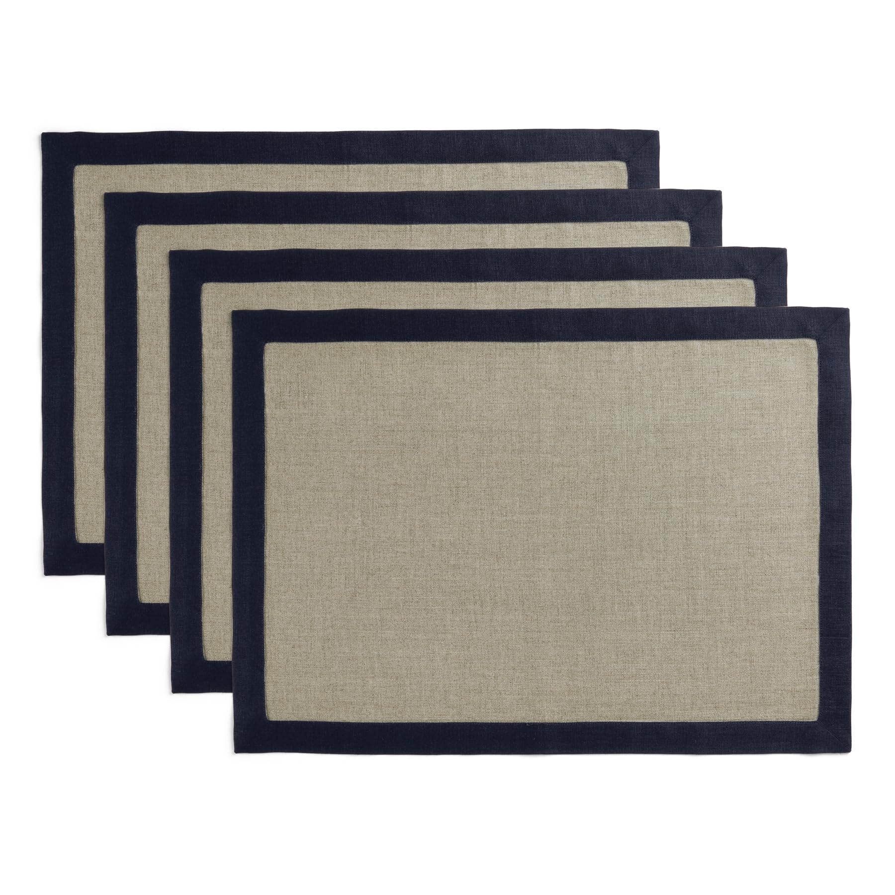 Solino Home Linen Placemats Set Of 4-100% Pure Linen Cloth Fabric Placemats Navy And Natural - 19'' L X 14'' W Inch Washable Din