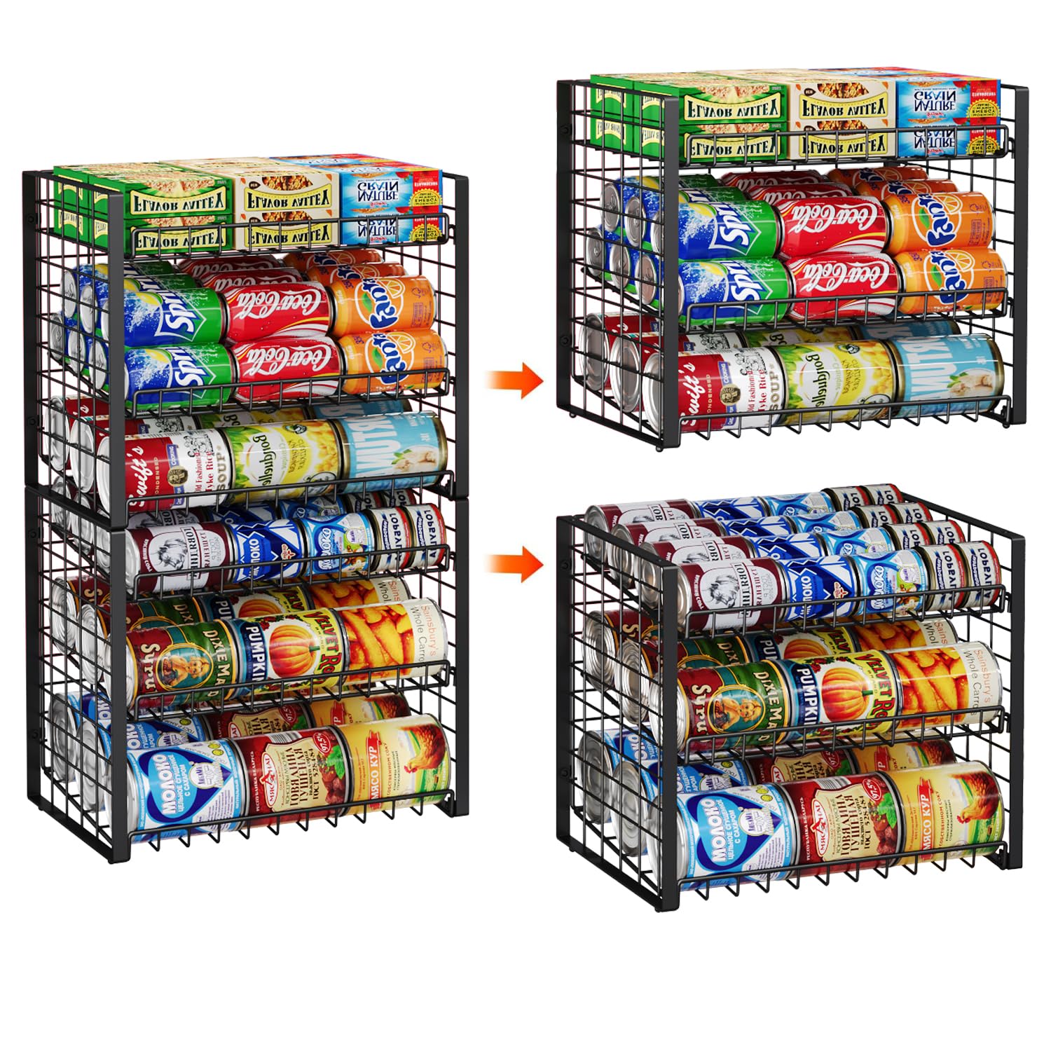 JKsmart 3-Tier Stackable Can Rack Organizer for Pantry, Adjustable Can Storage Holder for Various Ounces of Canned food Soda Dri
