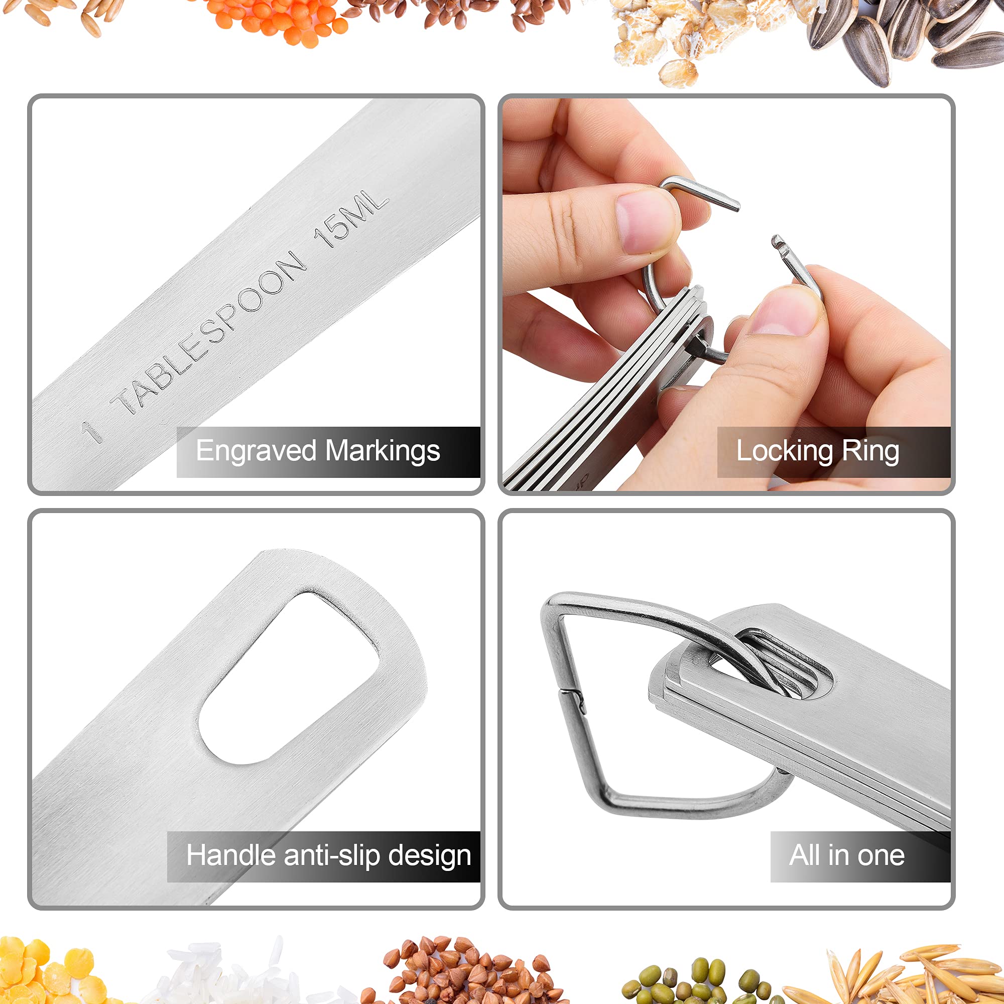 Measuring Spoons, Stainless Steel Measuring Spoons Set, 18/8(304) Steel Measuring Spoons, Heavy Duty 8 Measuring Spoons And 1 Le