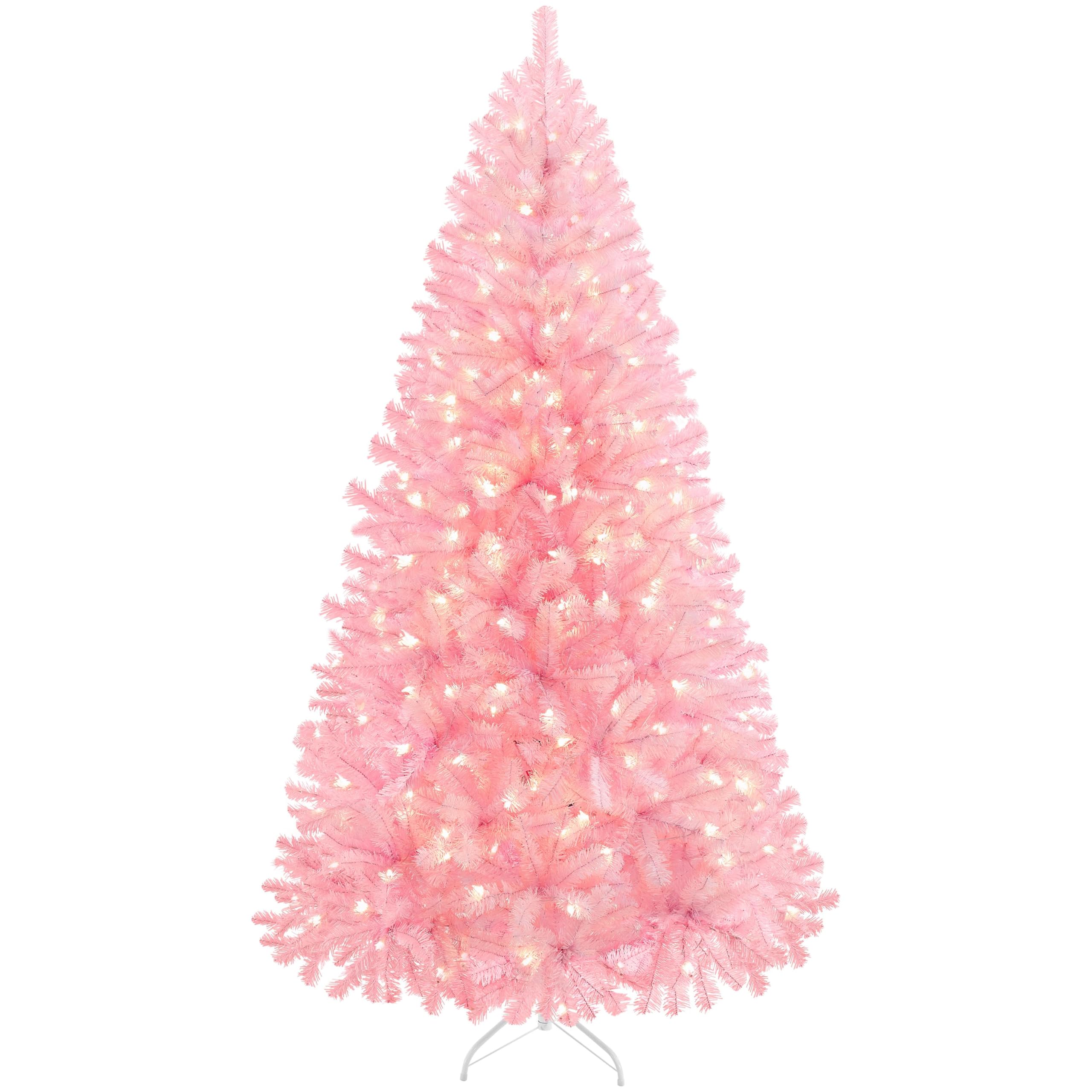 Yaheetech 6ft Pre-lit Artificial Hinged Christmas Tree Prelighted Full Holiday Xmas Tree for Home Party Decoration with 300 Warm