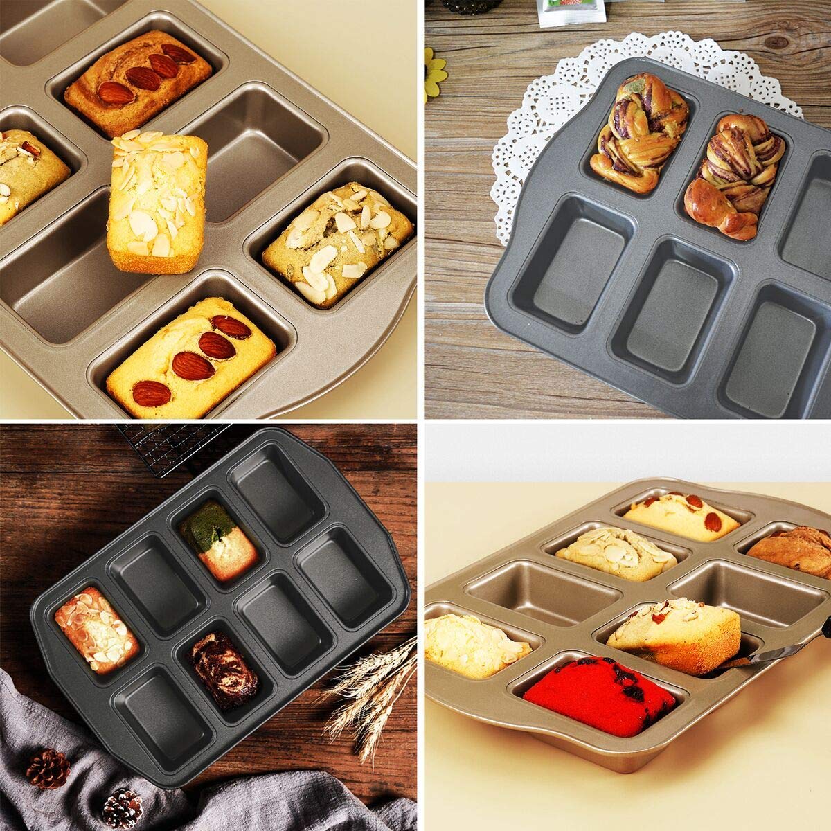 Kilimazart Non-Stick Mini Loaf Pan Cake Bread Baking Tray Carbon Steel Bakeware 8-Cavity (Gray)