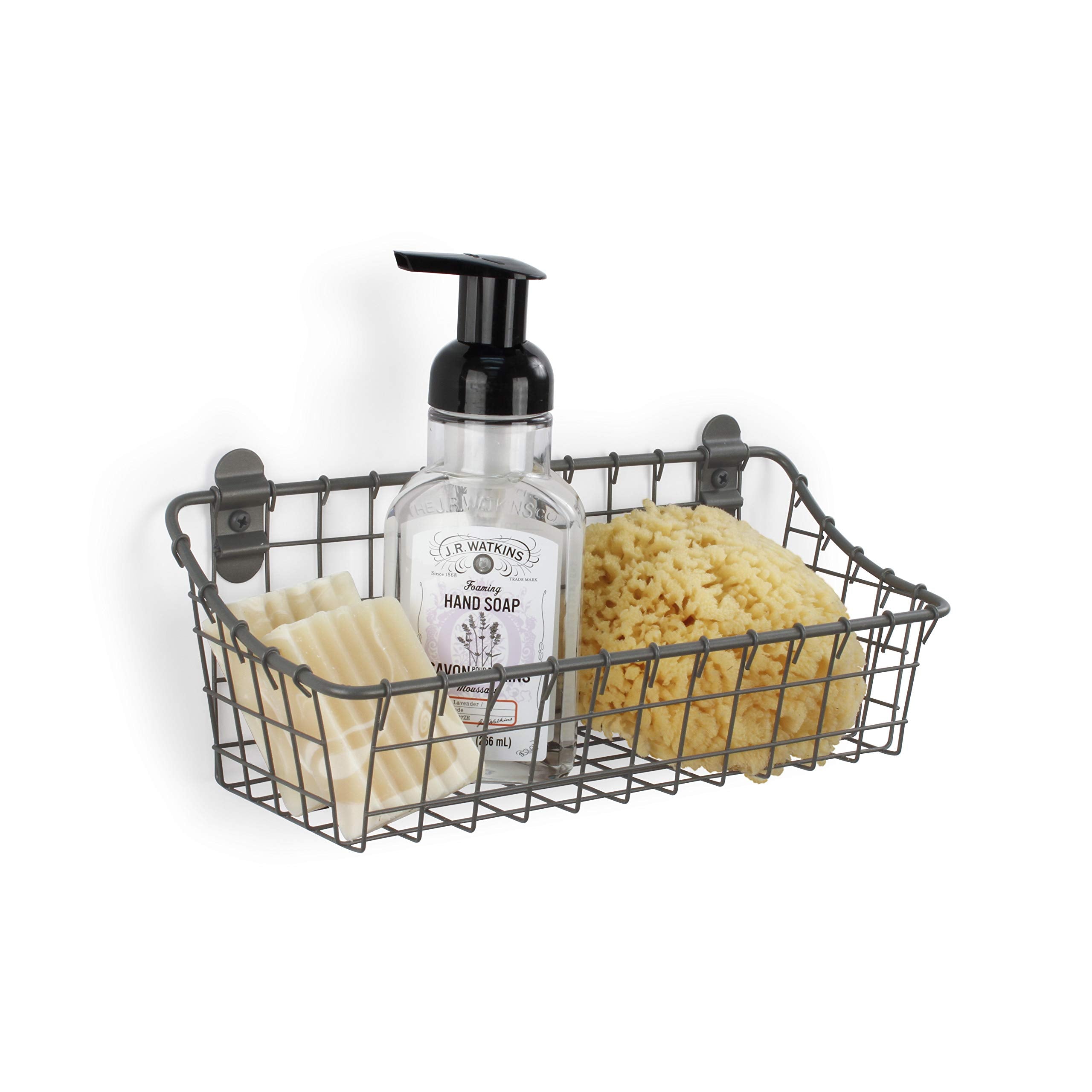Spectrum Small Wire Wall Basket Industrial Gray Rustic Wall Bin, Vintage Wire Basket Wall Mount Organizer Wall Mount Hanging Wir