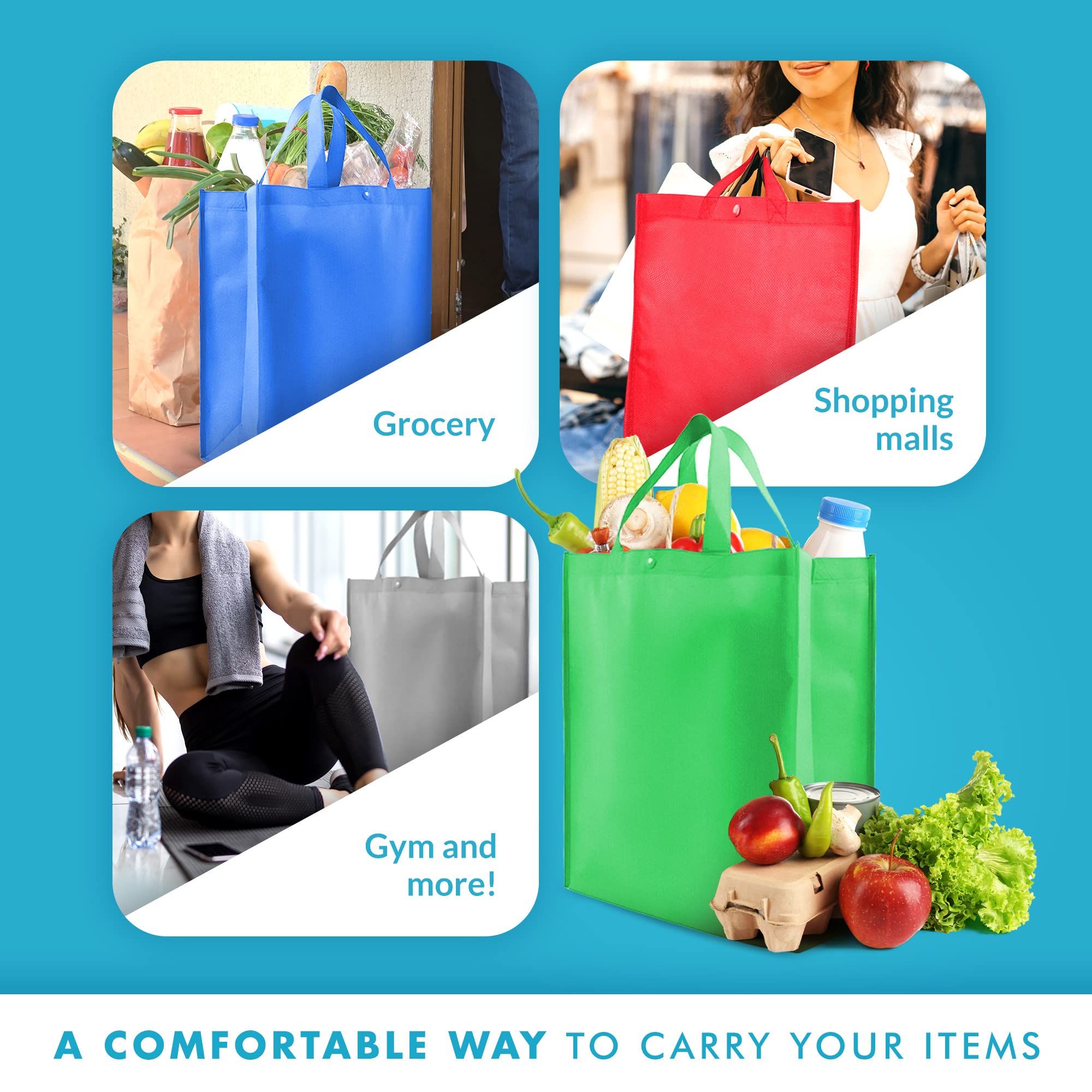 Simply Green Solutions - Reusable Grocery Bags, Durable Tote Bags, Shopping Bags For Groceries, Utility Tote, Reusable Gift Bags